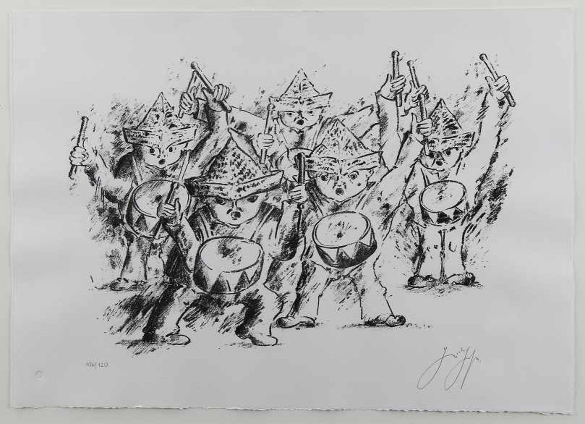 Grass, Günter Wilhelm (Danzig 1927 - 2015 Lübeck) Lithographie "Fünf mal der Trommler", unterhalb