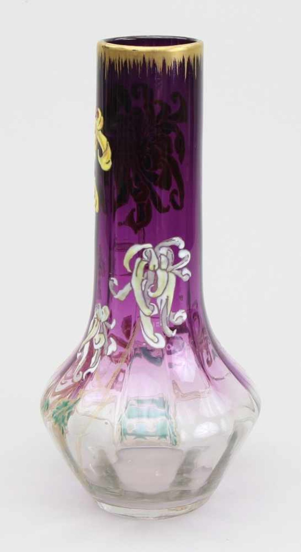 Legras - Vase Farbloses und amethystfarbenes Glas modelgeblasen, pastose farbige Emailbemalung mit - Bild 2 aus 4