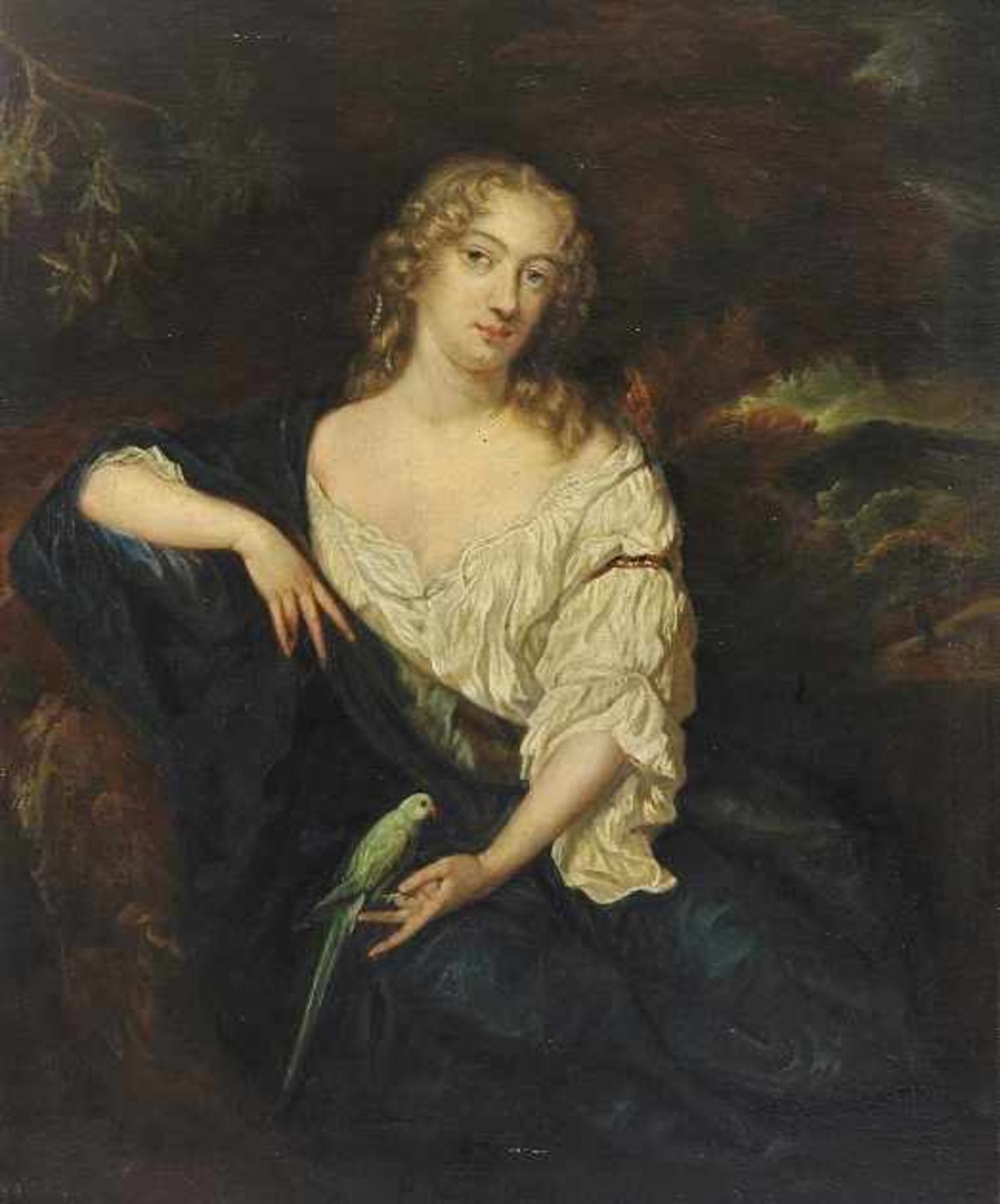 Netscher, Caspar (Heidelberg 1639 - 1684 Den Haag) nach Gemälde "Dame mit Papagei", Öl auf Leinwand, - Bild 2 aus 3