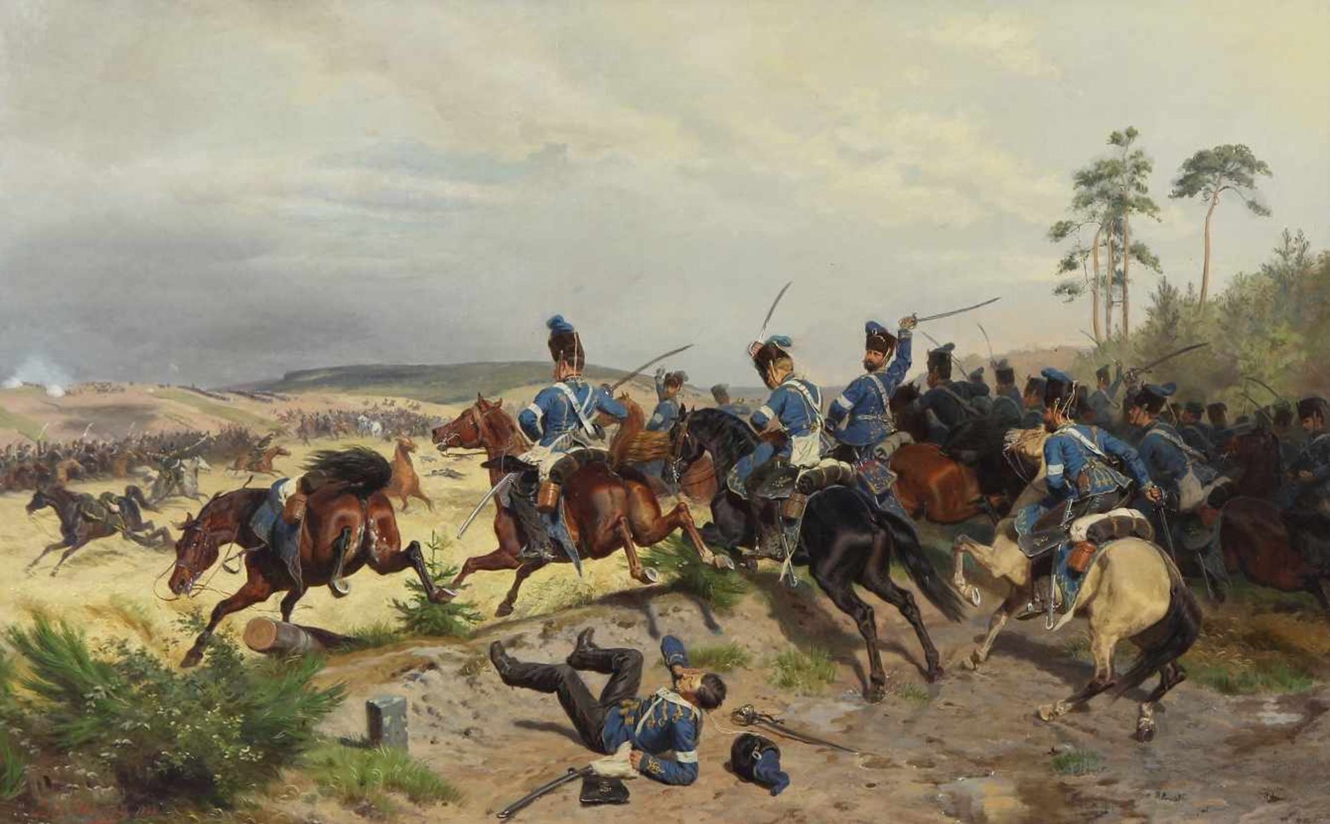 Hünten, Emil (Paris 1827 - 1902 Düsseldorf) Gemälde "Attacke des 2. Rheinischen Husaren-Regimentes - Bild 2 aus 7