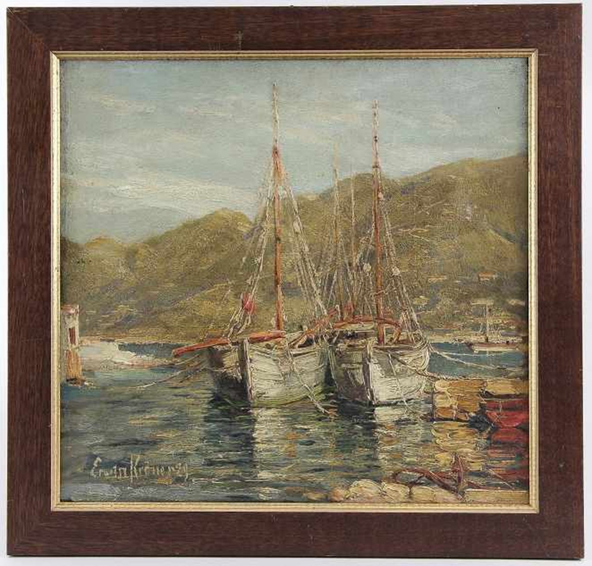 Kröner, Erwin (Düsseldorf 1889 - 1963 Düsseldorf) Gemälde, Öl auf Platte, Adriahafen mit