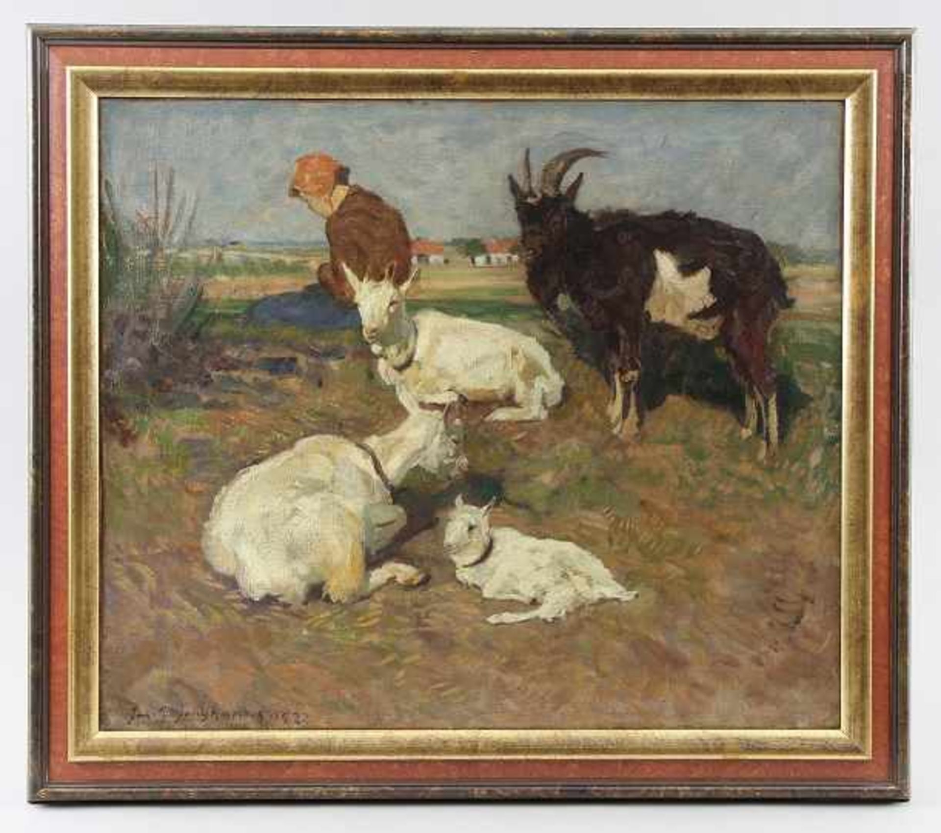 Junghanns, Julius Paul (Wien 1846 - 1958 Düsseldorf) Gemälde, ÖL auf Leinwand, junge Hirtin mit Bock