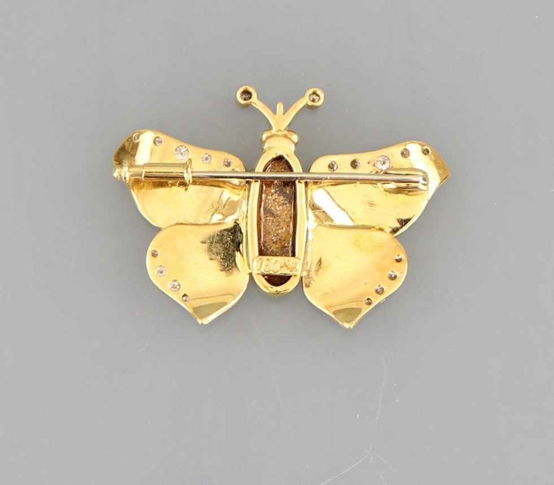 Brosche "Schmetterling"Gelbgold 18 ct., Körper besetzt mit Harlekinopal, auf den Flügeln und den - Bild 2 aus 2