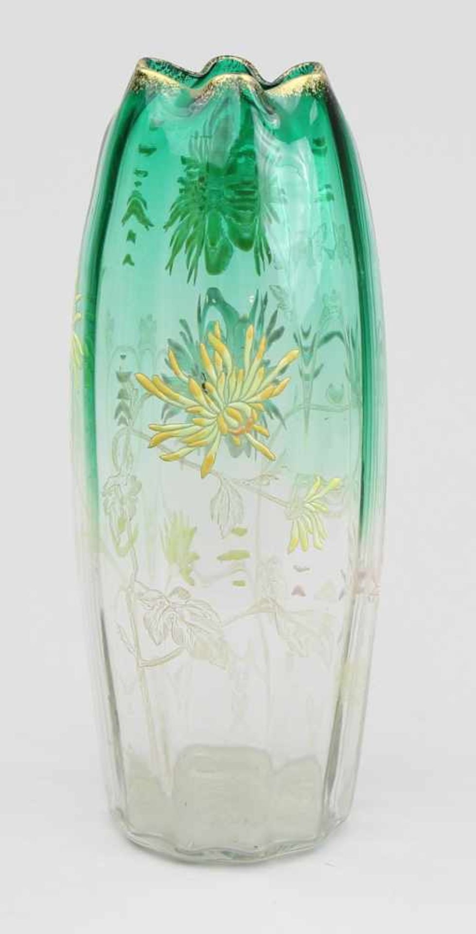 Legras - Vase Farbloses und grünes Glas modelgeblasen, pastose farbige Emailbemalung mit - Bild 2 aus 3