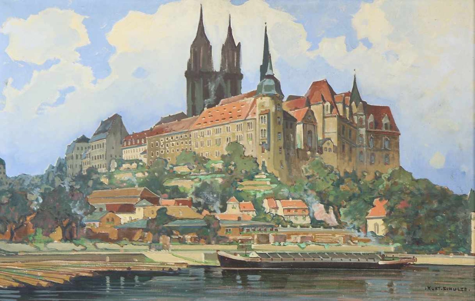 Schulze, Kurt (Dresden 1877 - ?) Gemälde, Öl auf Leinwand, Blick über die Elbe auf Meissen und die - Image 2 of 5