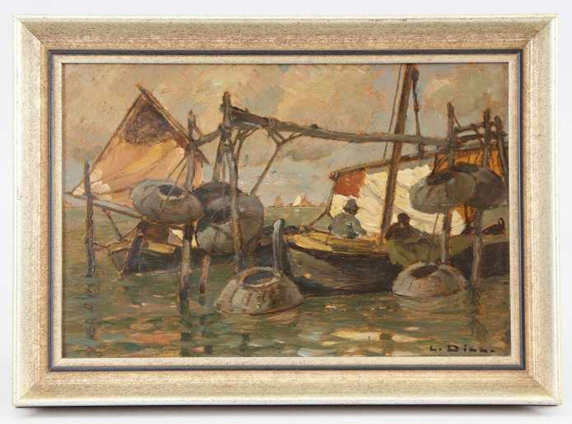 Dill, Ludwig (Gernsbach 1848 - 1940 Karlsruhe) Gemälde "Krebsfischer vor Venedig", Öl auf Karton,