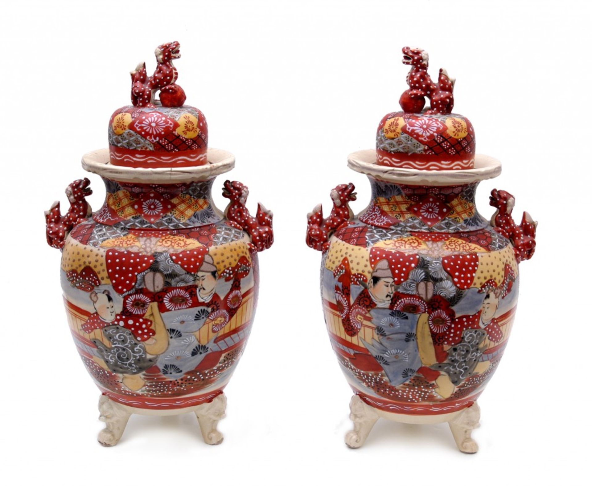 A Pair of Covered Satsuma Koro Vase