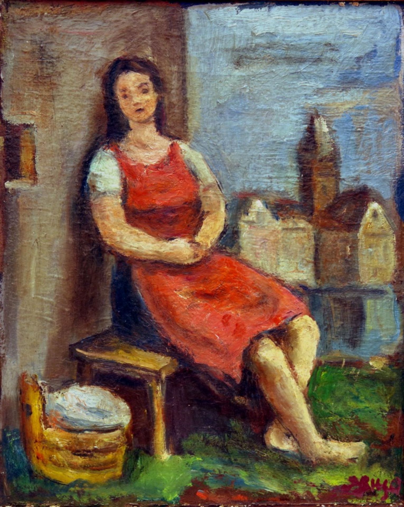 A Native Women Sitting on the Bench by Jaroslav Riegel - Bild 2 aus 3