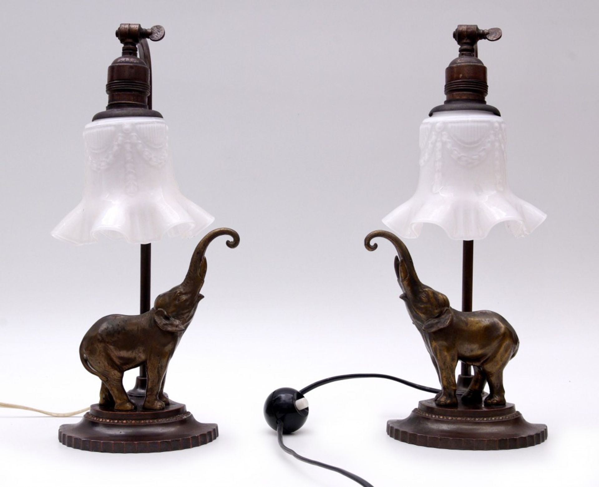 Pair of Elephant Motif Lamps, Art-Nouveau