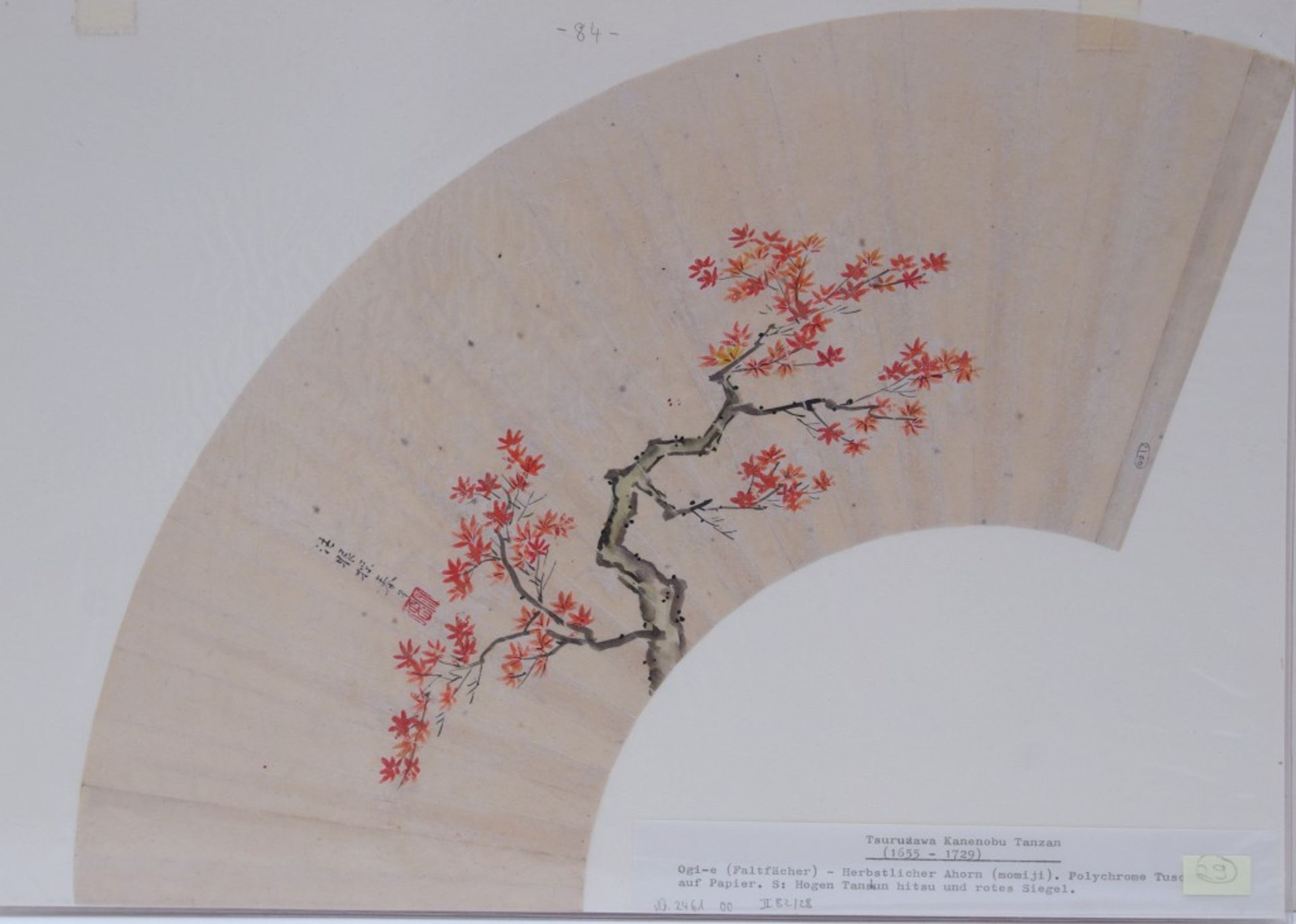 Tsurzawa Tanzan 鶴沢 探山, 1655-1729: Fan with a motif of red maple leavesôg - Bild 2 aus 2