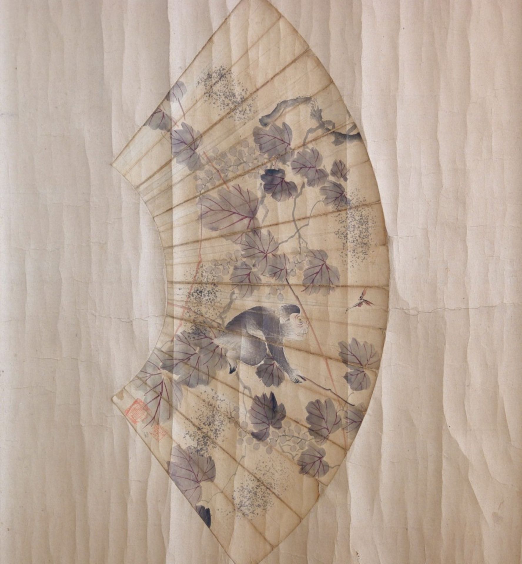 Japanese hanging scroll kakejiku in the shape of a fan