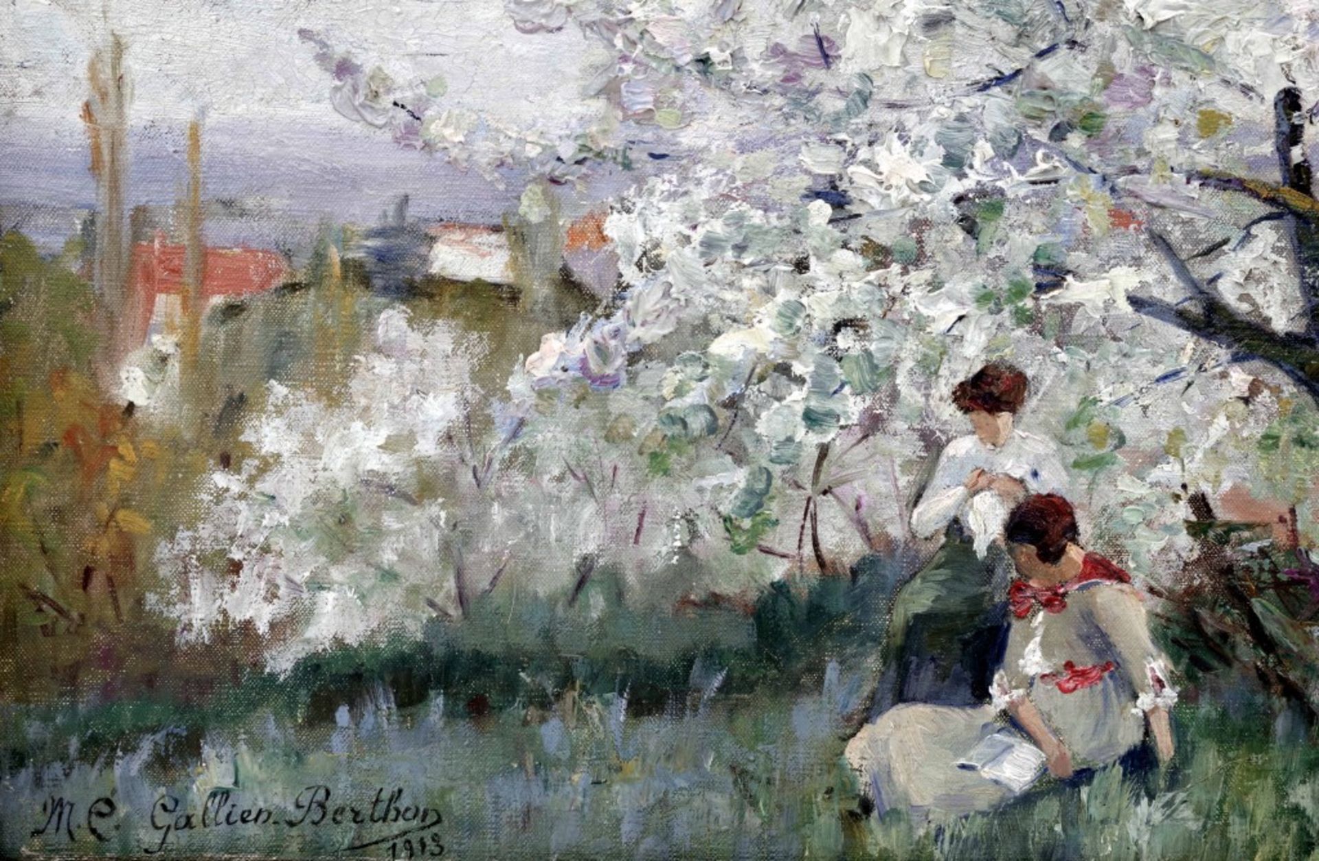 Two Girls Under the Cherry Blossom Tree, Marie-Clotilde Gallien-Berthon - Image 2 of 5