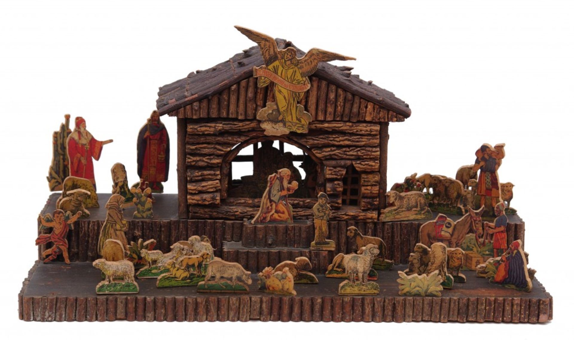 A wood-carved nativity scene