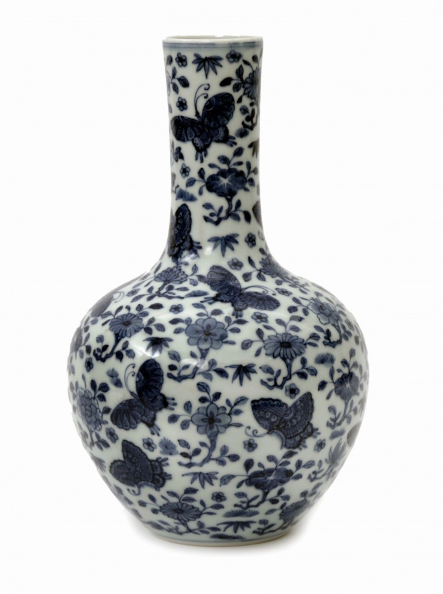 A Narrow Necked Vase with Decoration of Butterflies and Flowers
