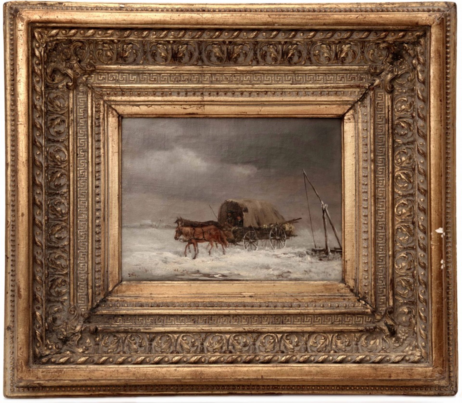Winter Landscape with Horses Pulling a Wagon by Joseph Wolfram