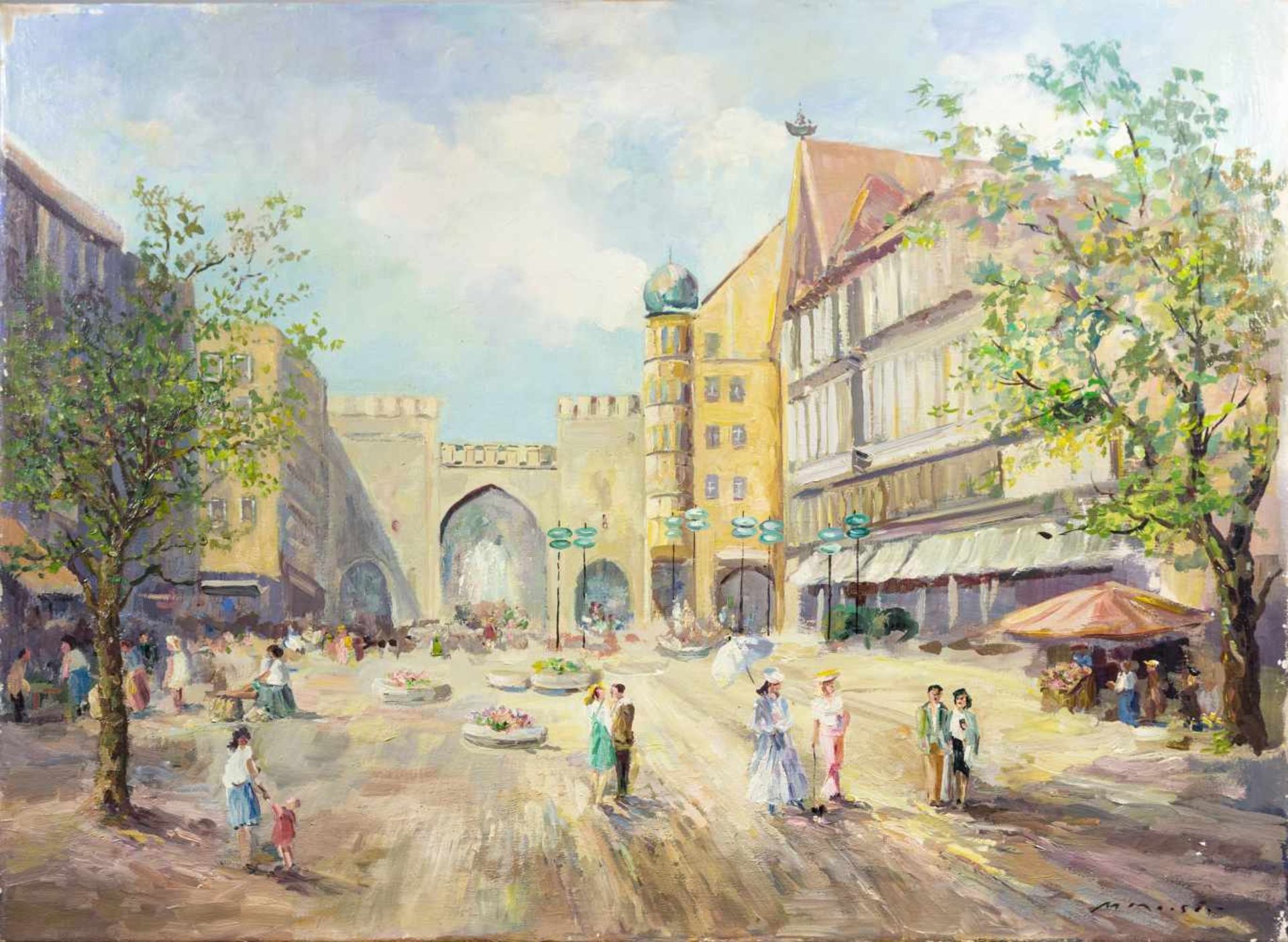 Moser, Martin (1910 - 2008)"Personen am Karlstor in München", Öl auf Lw., 60 x 80 cm, rechts unten