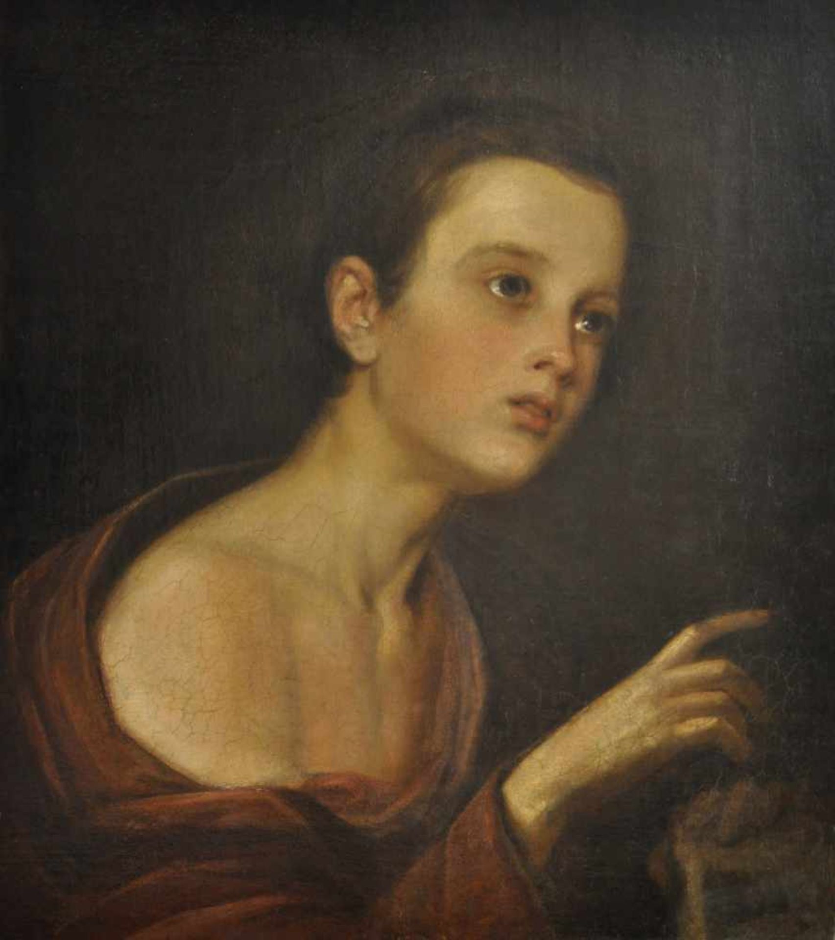 Unbekannter Maler, Italien 18. Jh."Knabe", Öl auf Lw., 53 x 48 cm, rechts unten Restsignatur