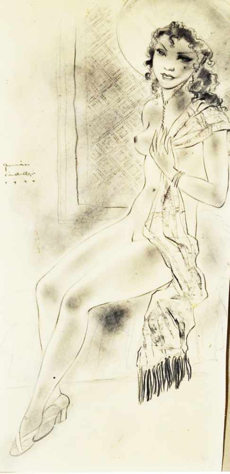 Vindedzis, Gunars (1918-1991)"Sitzendes nacktes Mädchen", Bleistiftzeichnung, 33 x 16 cm, links