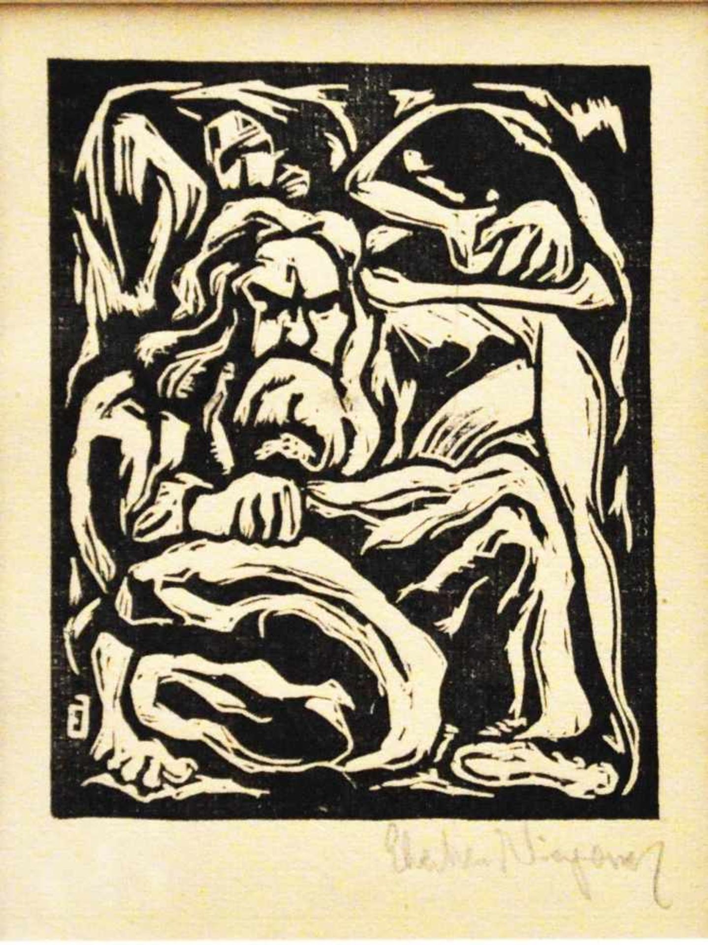 Viegener, Eberhard (1890 - 1967)"Mann mit jungen Mädchen",Holzschnitt, 16 x 12 cm, rechts unten