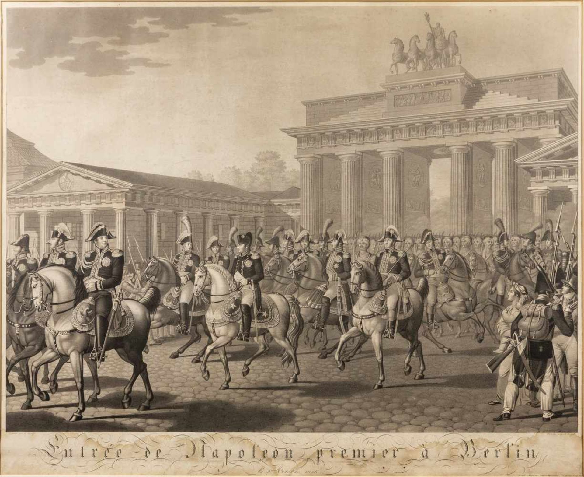 Jügel, Friedrich (1772 - 1833)"Napoleoneinzug in Berlin", Kupferstich, 40 x 60 Cm, im Blatt