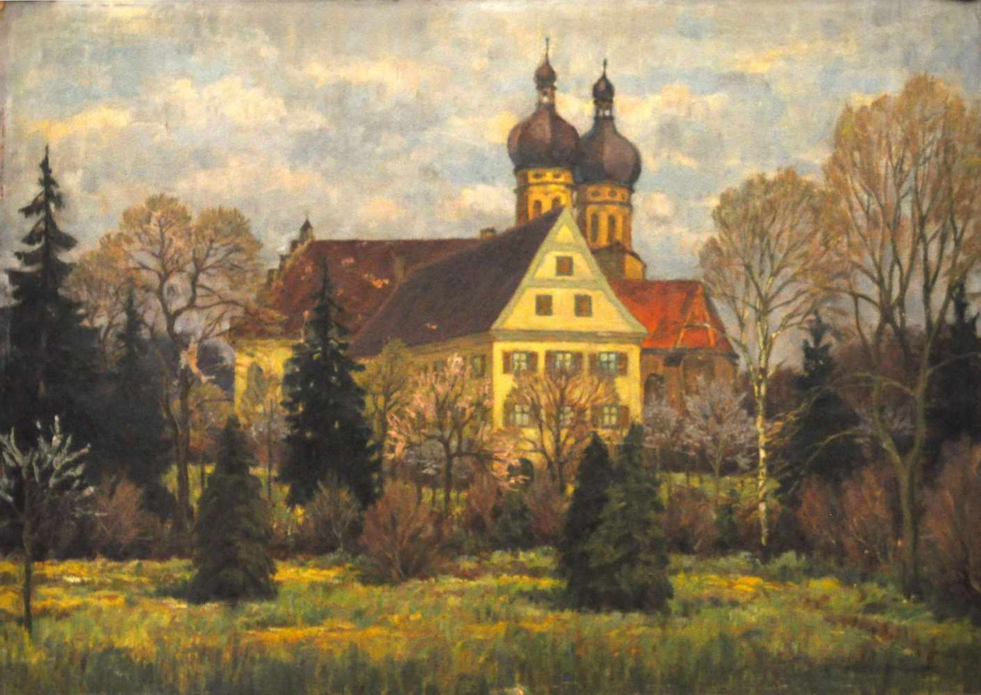 Müller, Ernest Bernburg 1874"Kloster Benediktbeuern?" Öl auf Malkarton, 52 x 71 cm, rechts unten