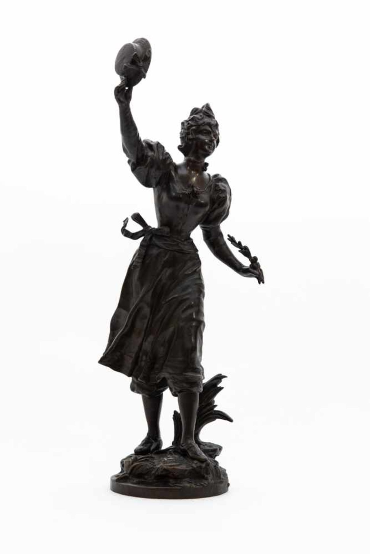 Anfrie, Charles (1833 - 1905)"Fröhliches Mädchen", Bronze, 45,5 cm, in der Plinthe signiert