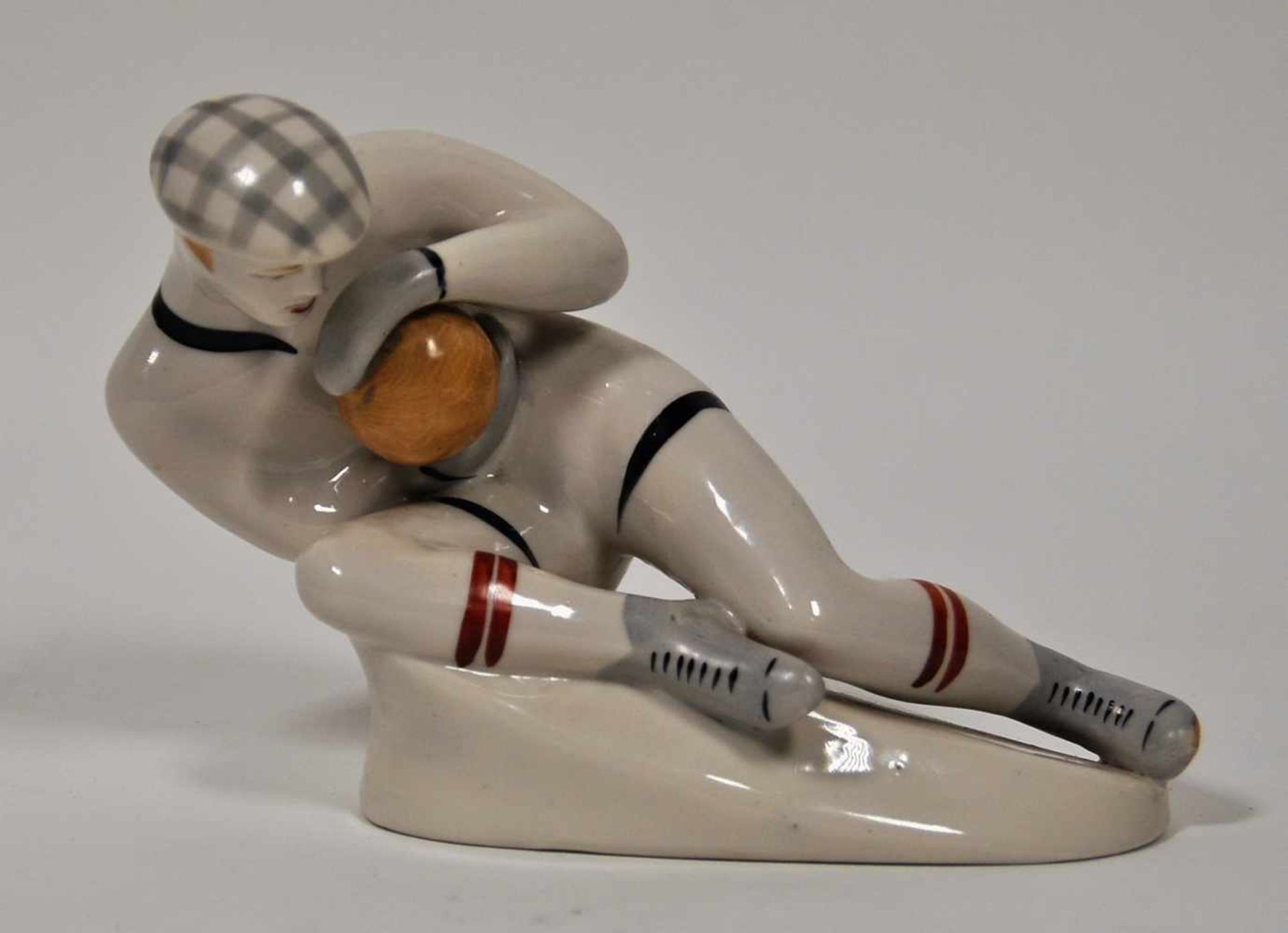 Porzellanfigur, Russland/Polen um 1970"Lew Jaschin", Malowani Porzellan, 18,5 x 6 cm