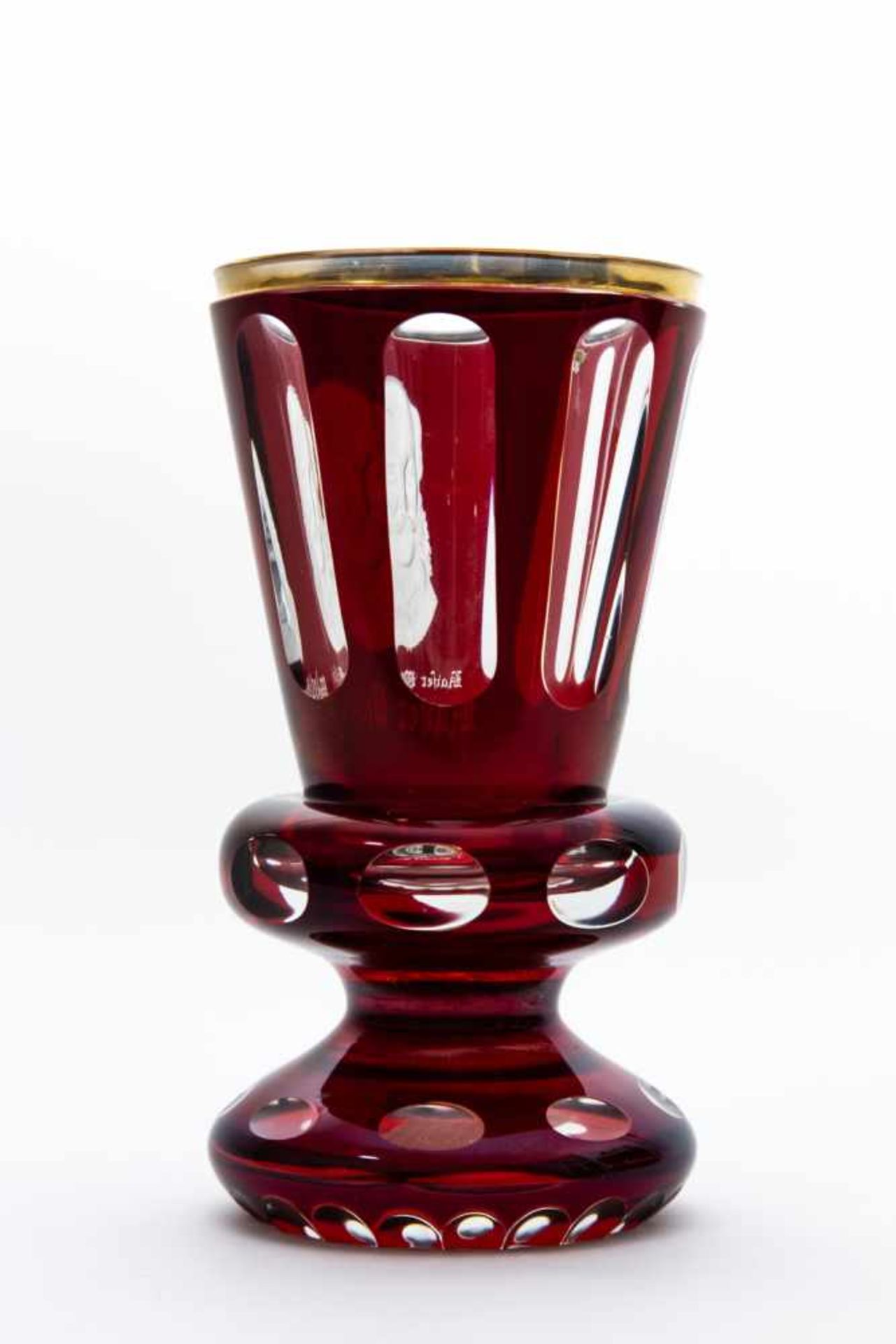 Rubiniertes Glas, deutsch um 1920,"Kaiser Wilhelm I.", geätzt, geschliffen, Höhe 19 cm - Bild 2 aus 2