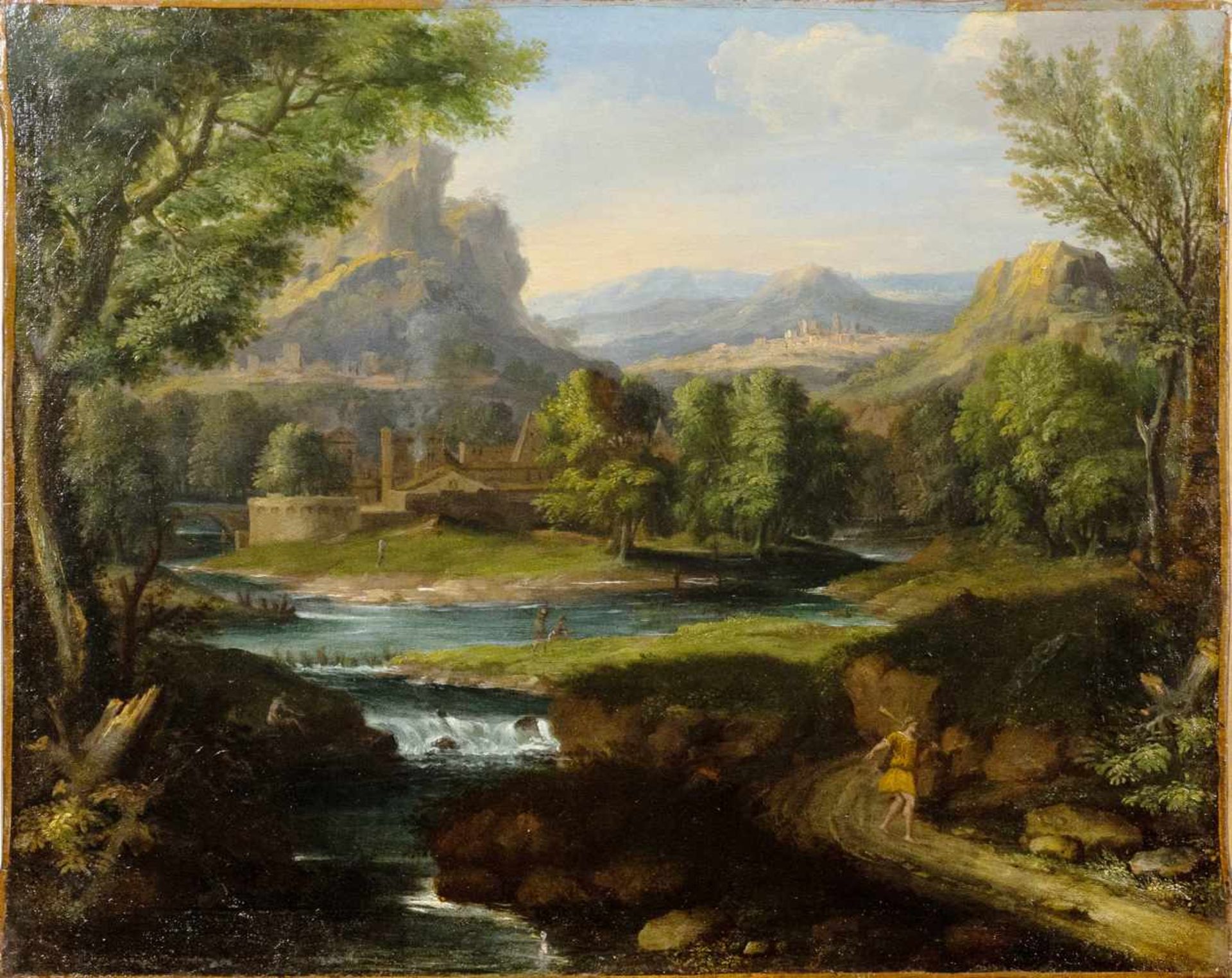 Romantiker, Deutschland um 1830,"Italienische Landschaft", Öl auf Lw., 42 x 52 cm, mitte unten