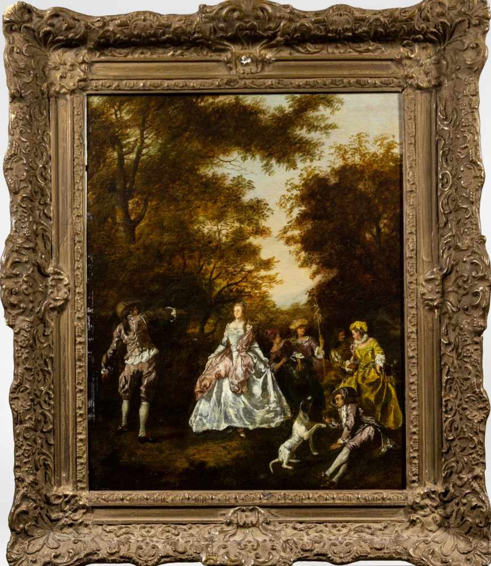 Watteu, Lois Joseph (1731 - 1798) umkreis des,"Höfische Gesellschaft beim Tanzen im Park", Öl auf - Bild 2 aus 3