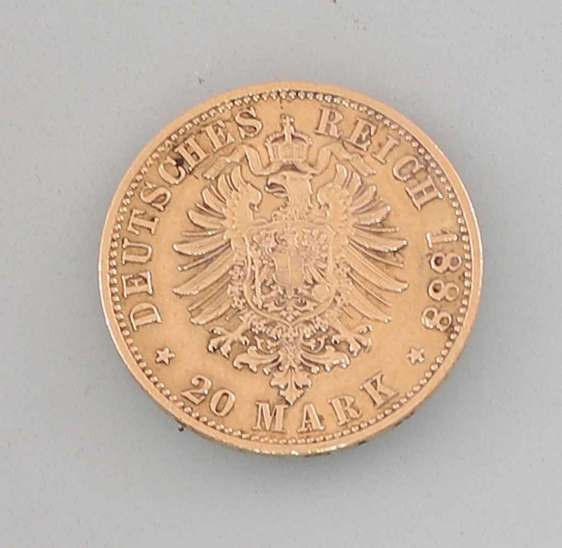 Goldmünze 20 Mark Deutsches Reich Preussen 1888900er Gold, 7,86 g, D 22,5 mm, 20 Mark Deutsches - Bild 2 aus 2