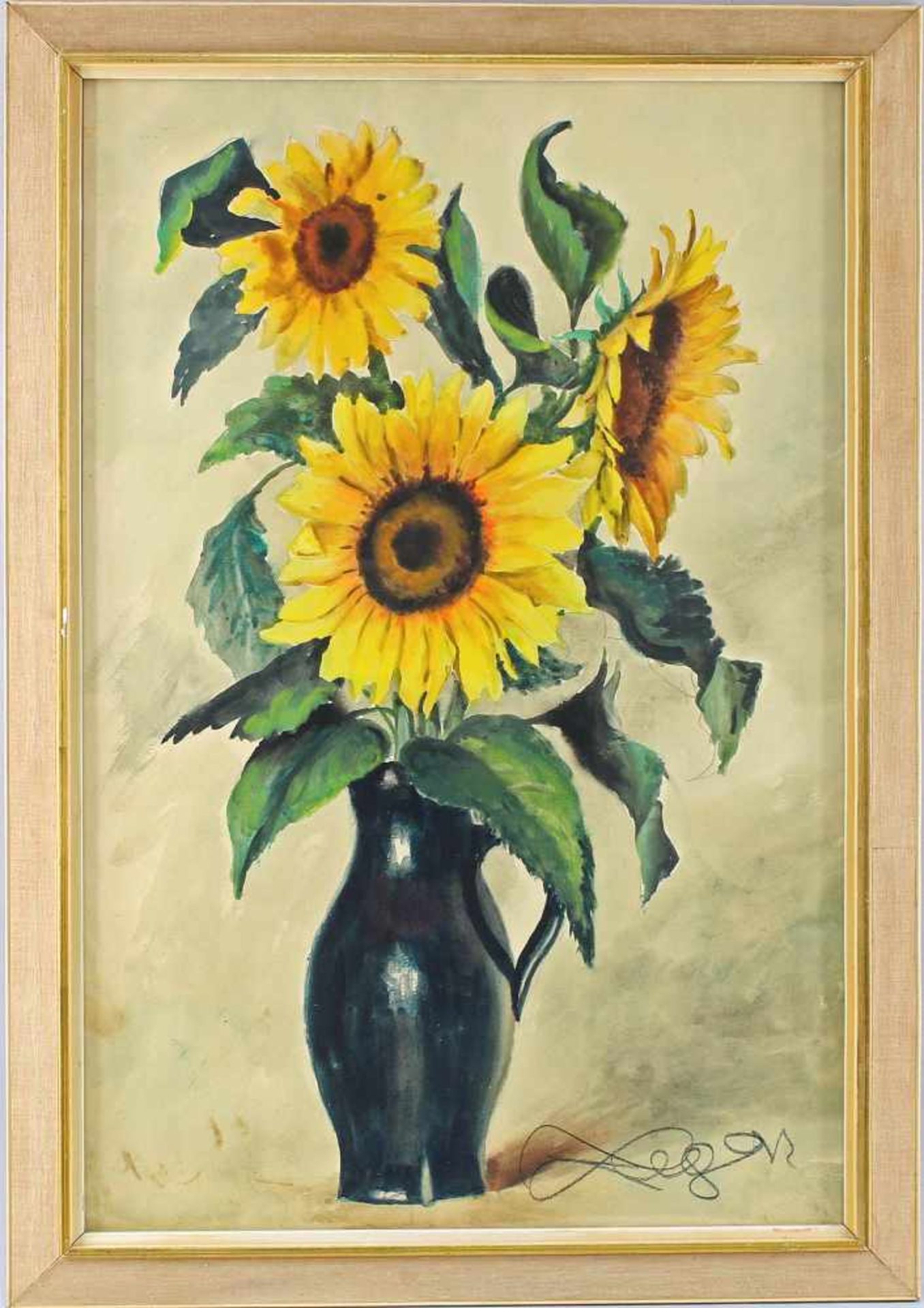 Unbekannt, Sonnenblumenre. u. unleserlich sign., Mitte 20. Jh., Aquarell/Bütten, drei große