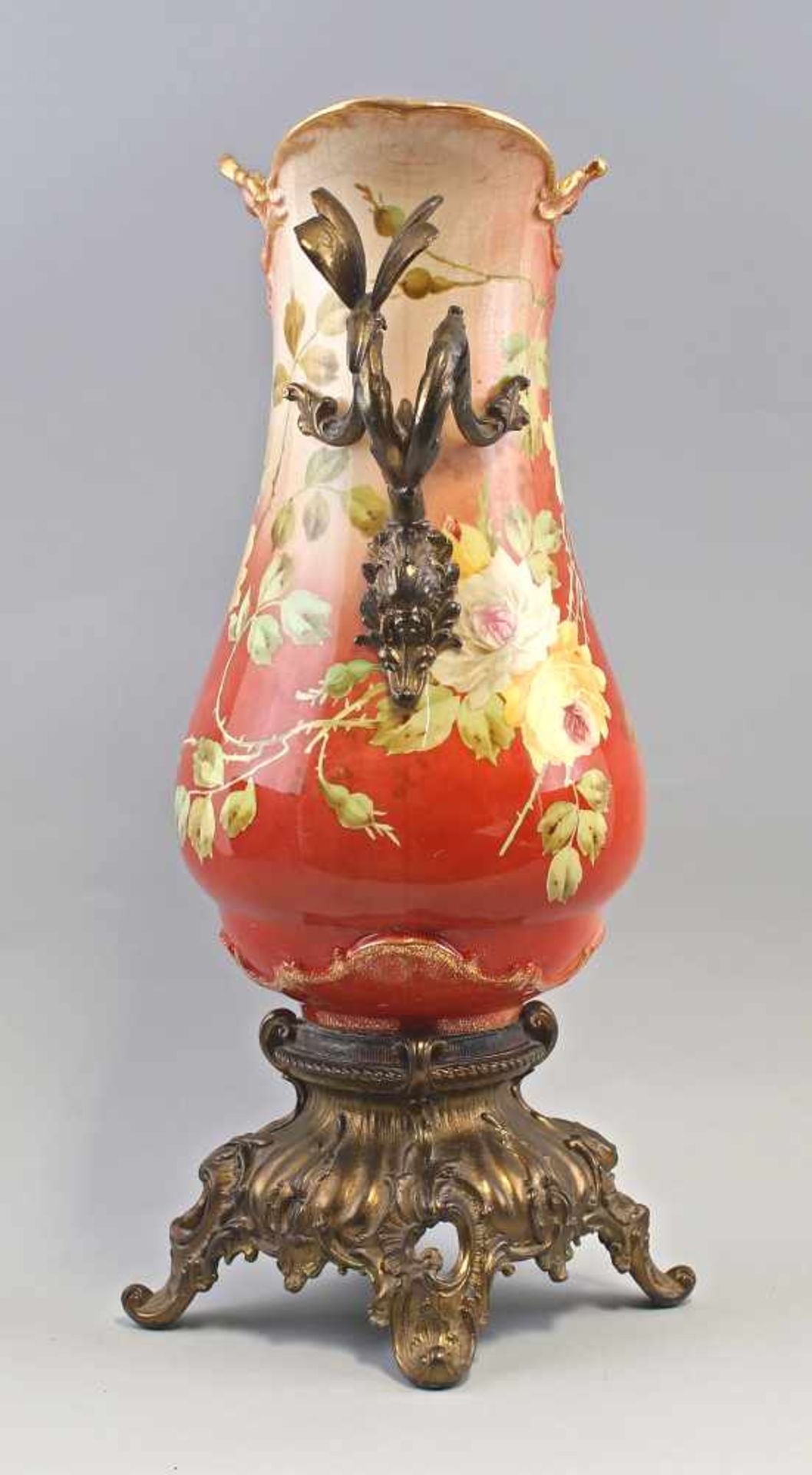 Große Vase mit Metallmontierung Jugendstil.ungemarkt, Schlesien, um 1900, birnenförmige Vase auf - Bild 2 aus 5