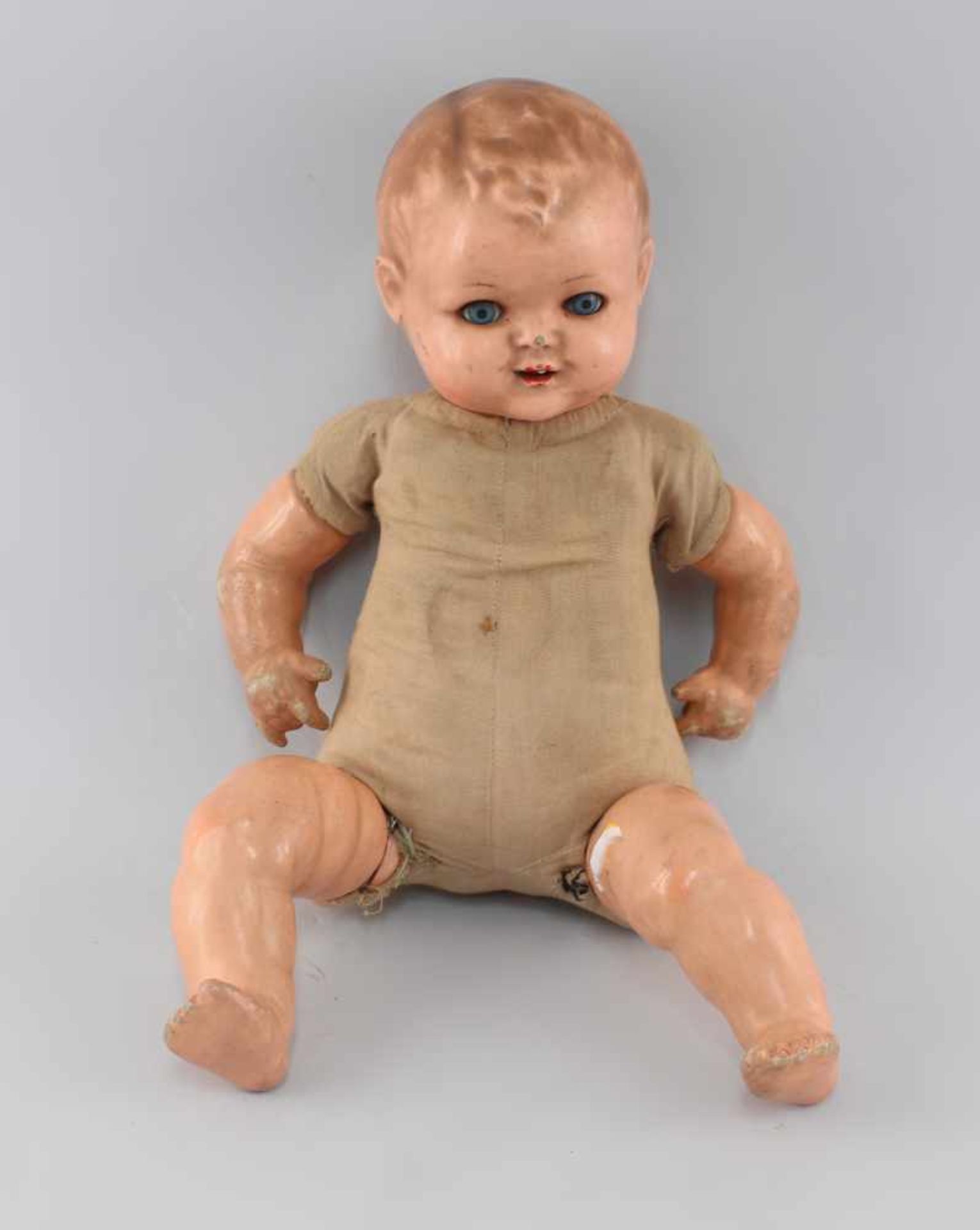Baby-Puppe1.H. 20.Jh., Masse-Einbindekopf, Schlafaugen, offener Mund mit 1 Zähnchen, Schlafaugen, - Bild 2 aus 2