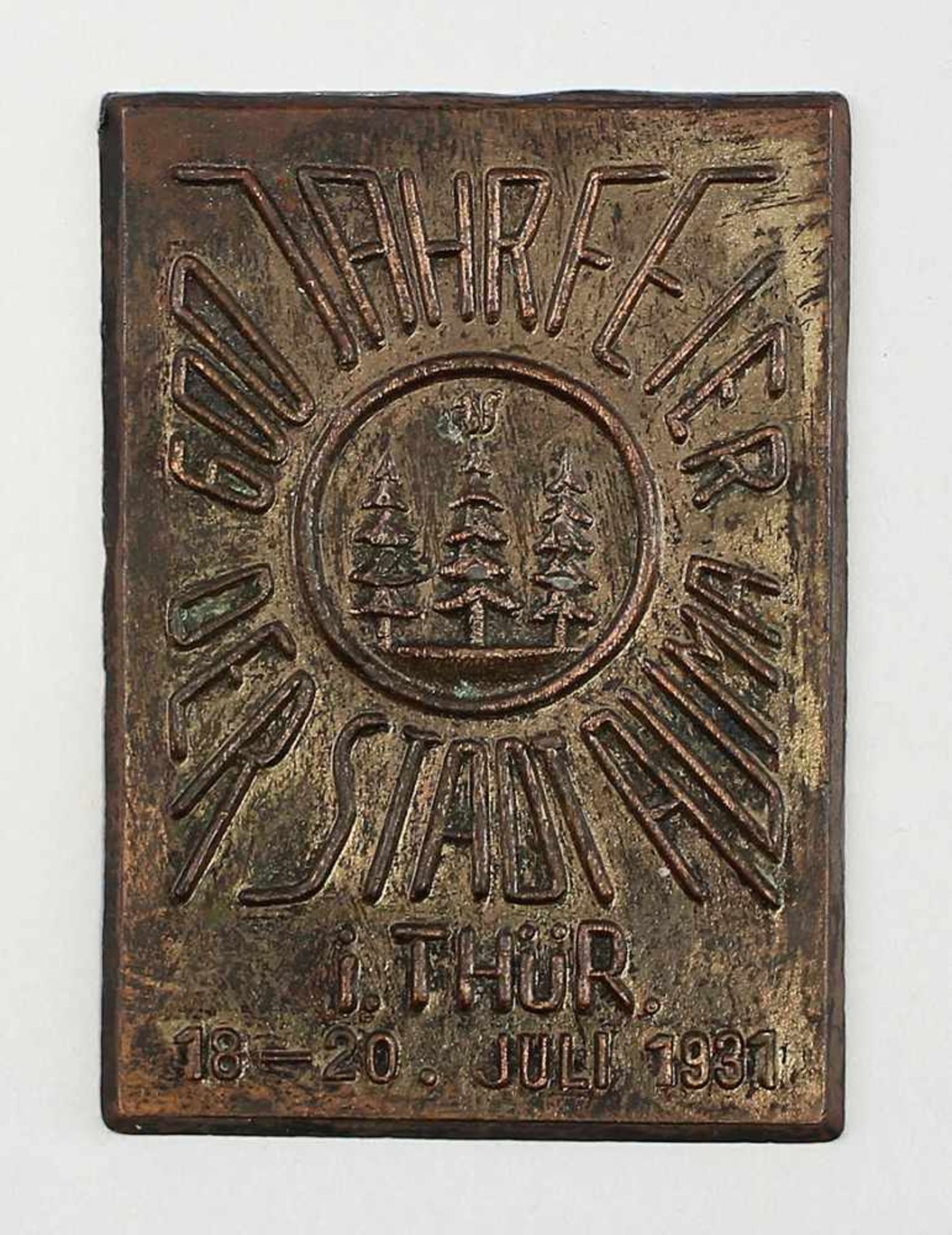 Plakette 600 Jahre Auma Thüringen 1931Metallplakette, erhaben geprägte Inschrift "600 Jahrfeier