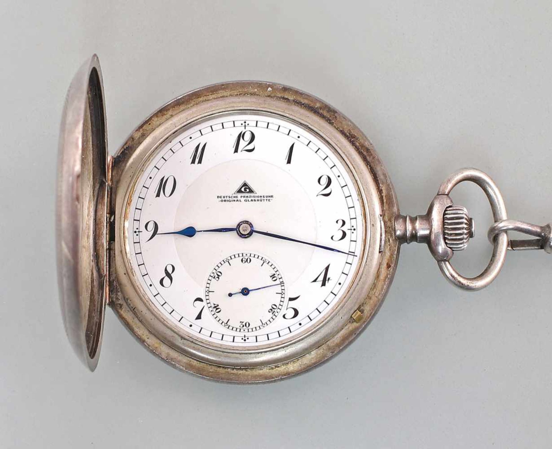 Silberne Sprungdeckeluhr Savonette Taschenuhr Glashütte900er Silber, ca. 1920-1925 (mit 3/4