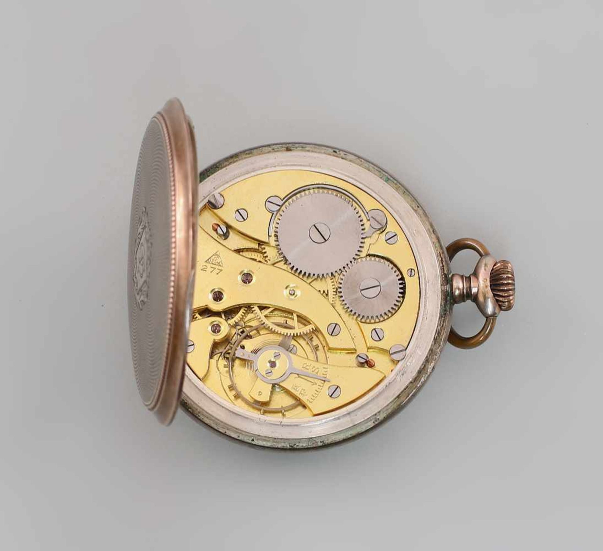 Silberne Taschenuhr Alpinaum 1925, 800er Silber, gepunzt, partiell vergoldet, Ankerwerk, Werk und - Bild 3 aus 3