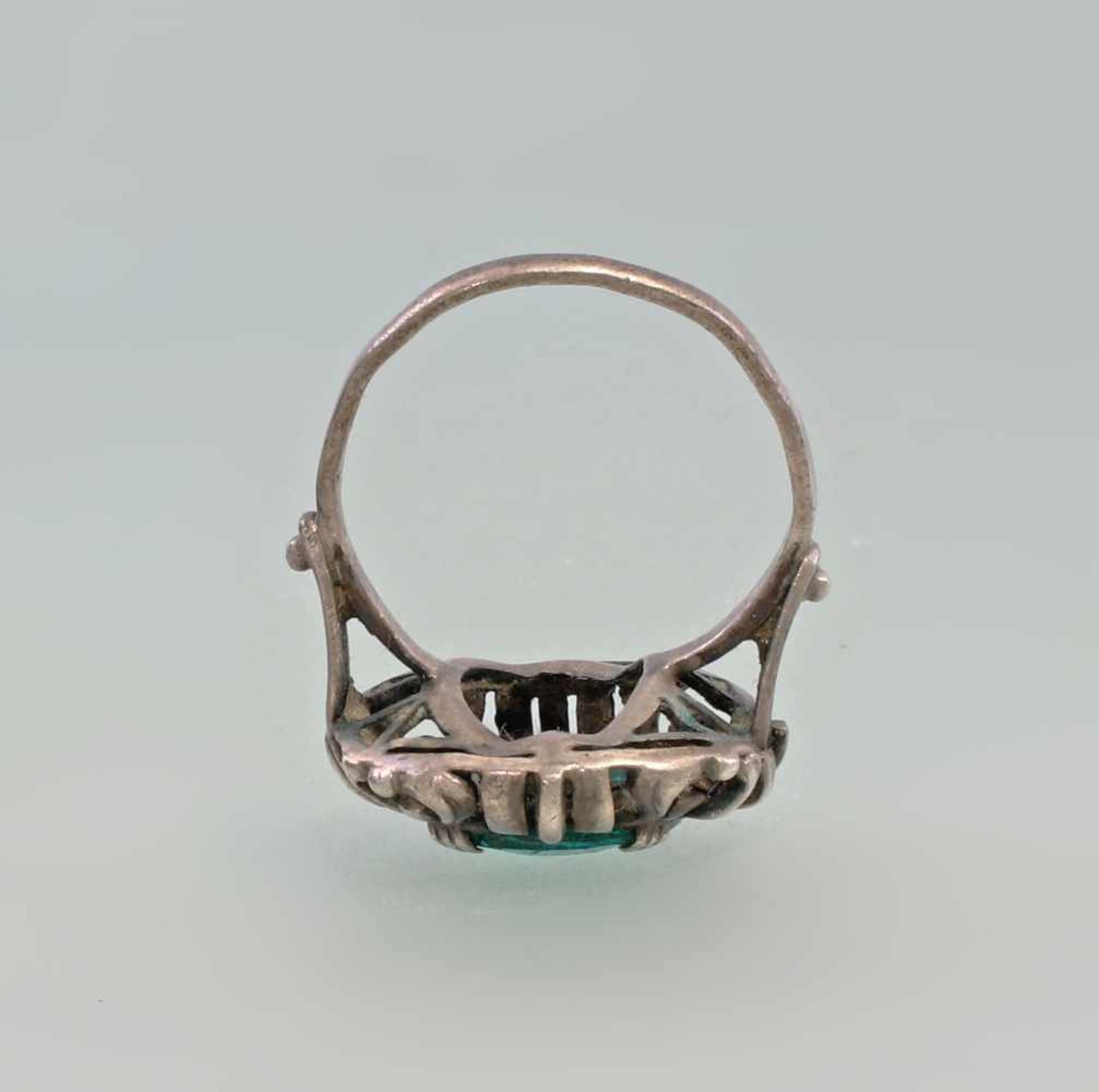 Silber-Ring mit grünem Stein925er Silber, handgearbeiteter, großer Ringkopf mit einzelnen - Bild 3 aus 3