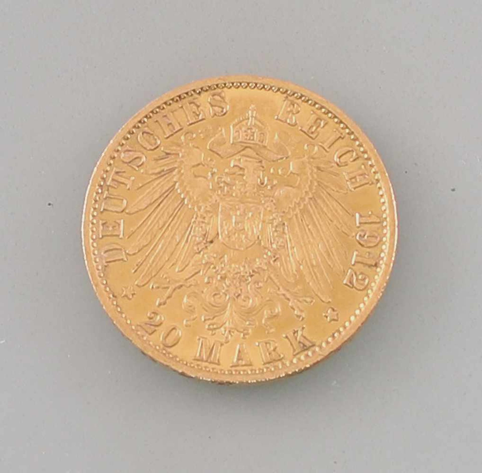 Goldmünze 20 Mark Deutsches Reich Preussen 1912900er Gold, 7,86 g, D 22,5 mm, 20 Mark Deutsches - Bild 2 aus 2