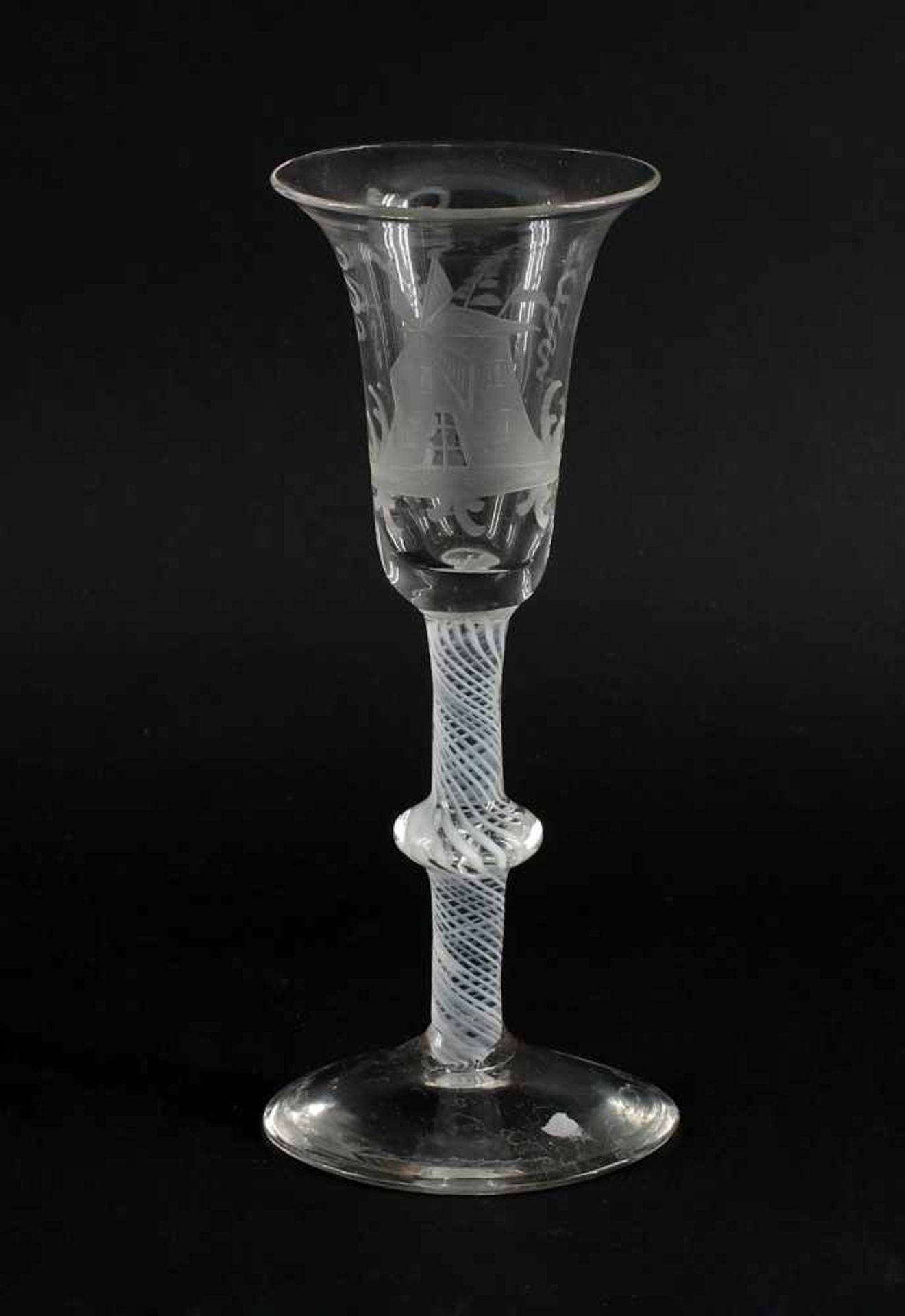 Kelchglas Schnapsglasnorddeutsch um 1820, farbloses Glas, Stiel mit eingeschmolzenen und spiralig