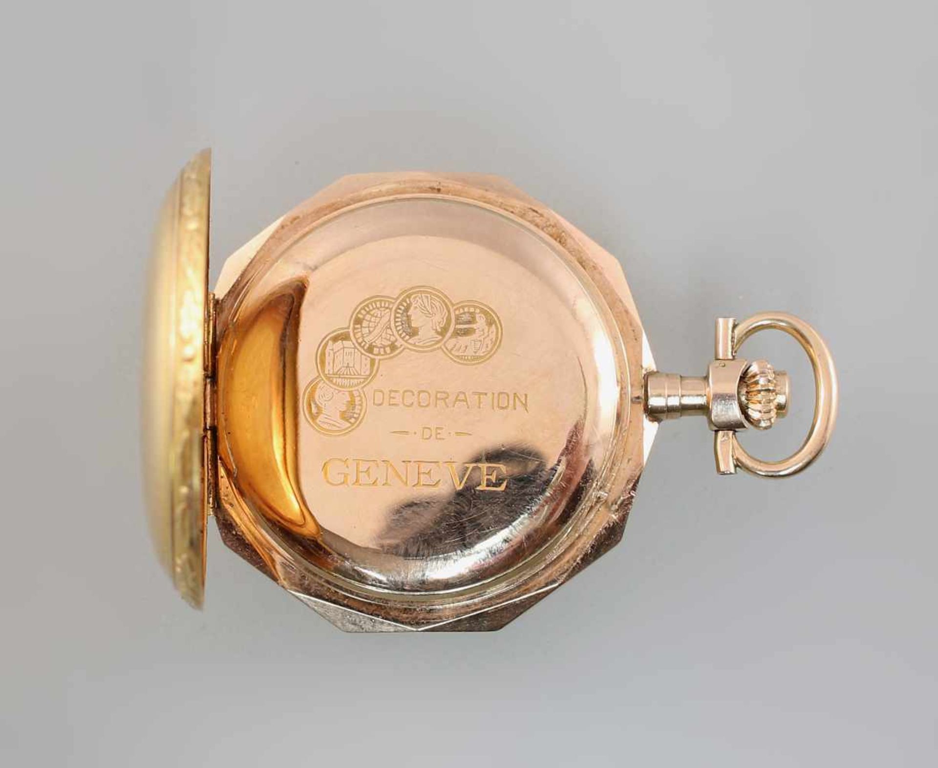Goldene Savonette Damentaschenuhr Spätbiedermeierum 1880, 585er Gold, alle 3 Deckel gepunzt 14K - Image 4 of 5