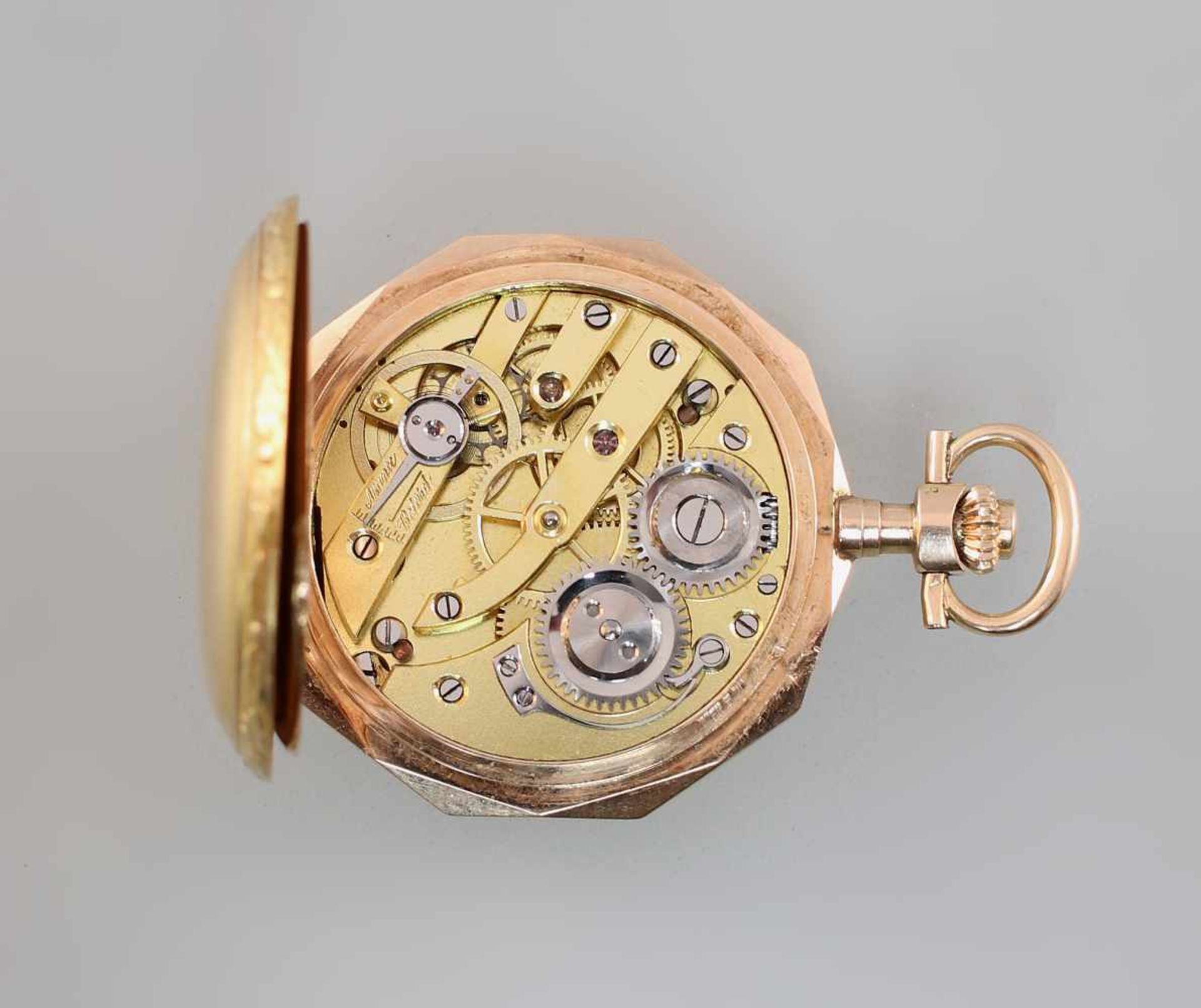 Goldene Savonette Damentaschenuhr Spätbiedermeierum 1880, 585er Gold, alle 3 Deckel gepunzt 14K - Bild 5 aus 5