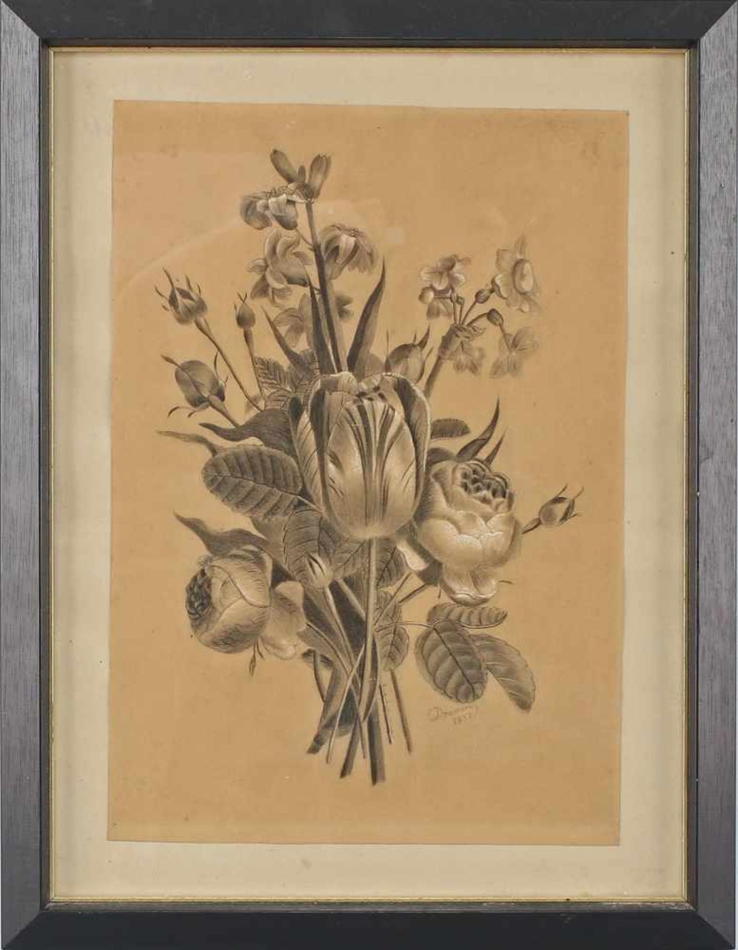 Doumere, Botanisches BlattBleistift- und Pastellkreidezeichnung auf Papier, re. u. sign. "Doumere"
