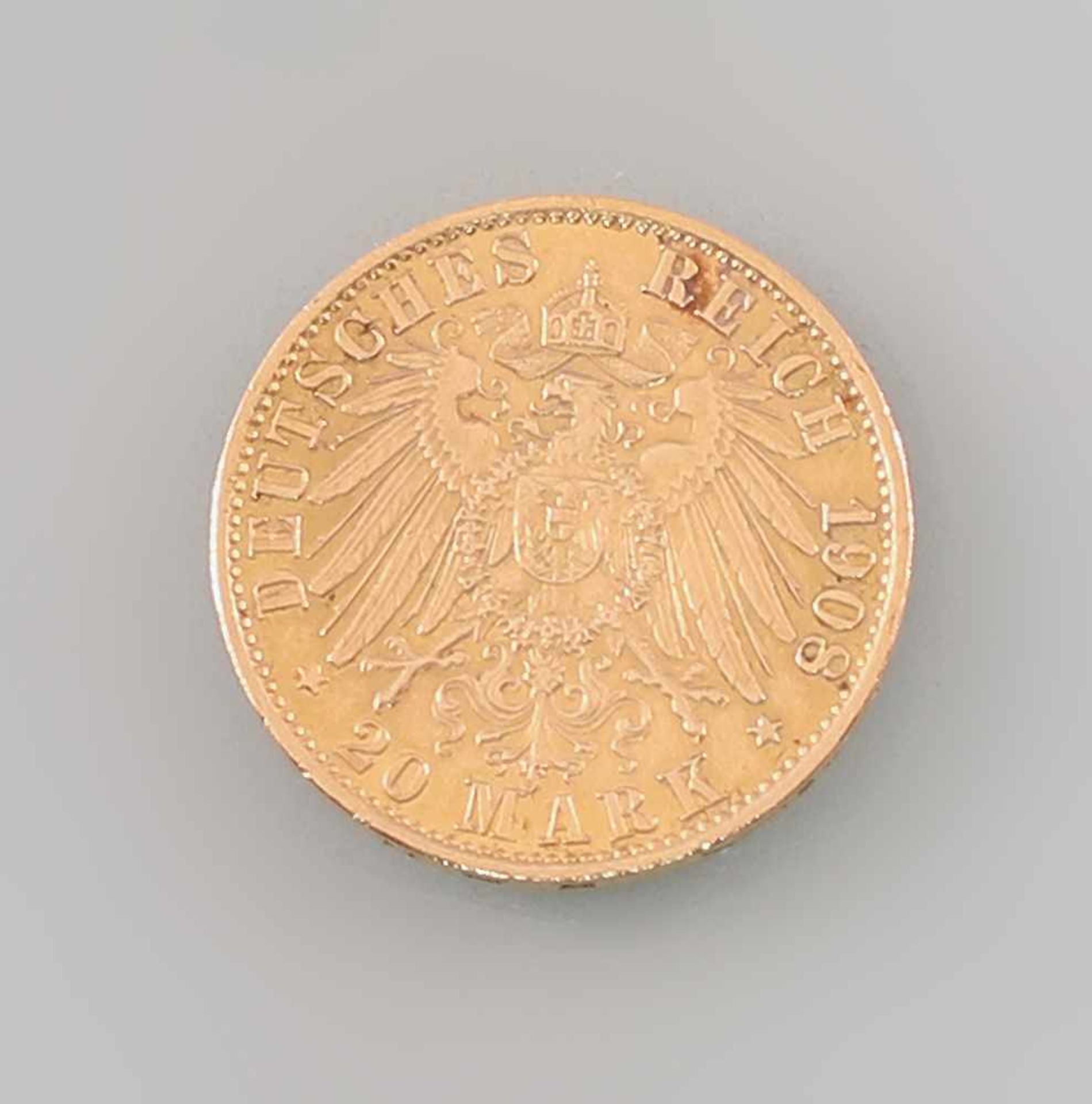 Goldmünze 20 Mark Deutsches Reich Preussen 1908900er Gold, 7,86 g, D 22,5 mm, 20 Mark Deutsches - Bild 2 aus 2