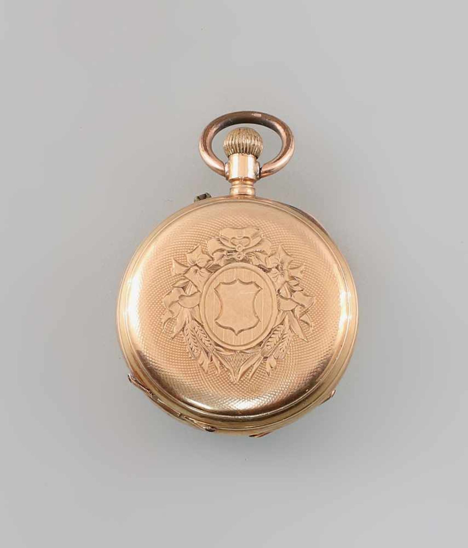 Goldene Damen-Taschenuhr um 1890, 585er Gold, gepunzt K14, Zylinderwerk, Email-Zifferblatt mit - Bild 2 aus 3
