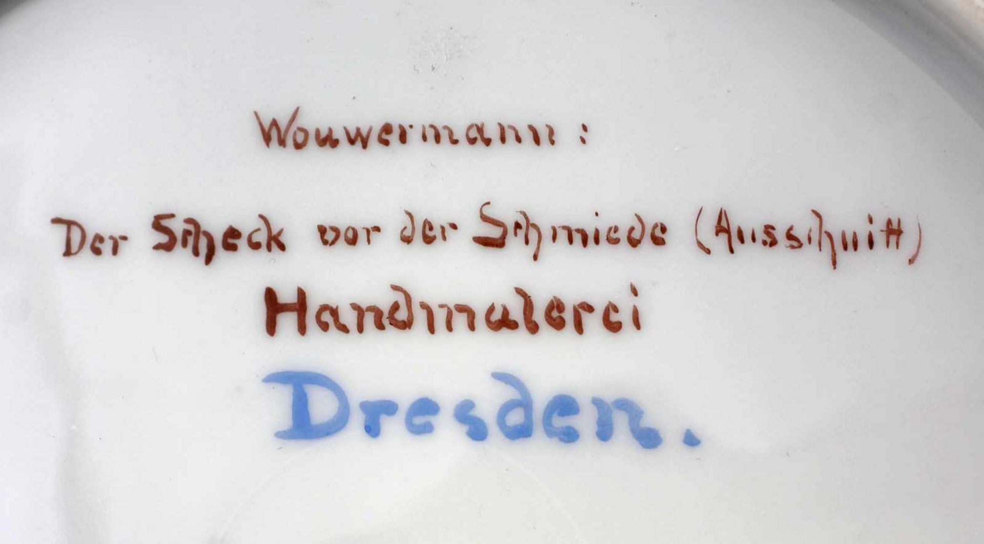 Bildteller nach P. Wouwerman:ungemarkt, wohl 19. Jh., Dresdener Porzellanmalerei, flachgemuldeter - Bild 2 aus 2