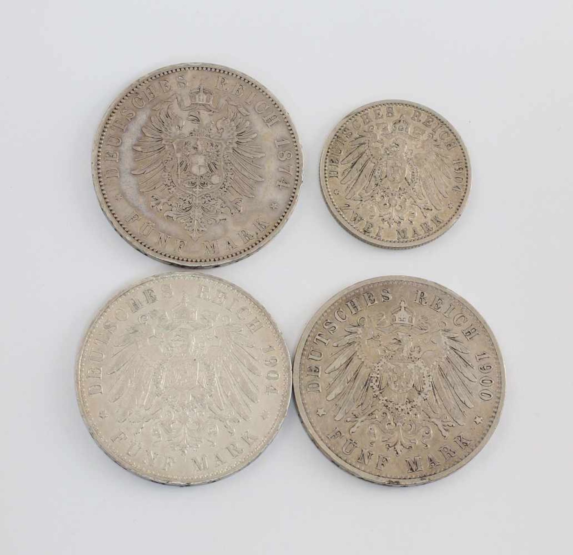 4 Silber-Münzen Preussen/Bayern900er Silber, insg. ca. 94 g, dabei 2 Mark 1904 Preussen (A), 5 - Bild 2 aus 2