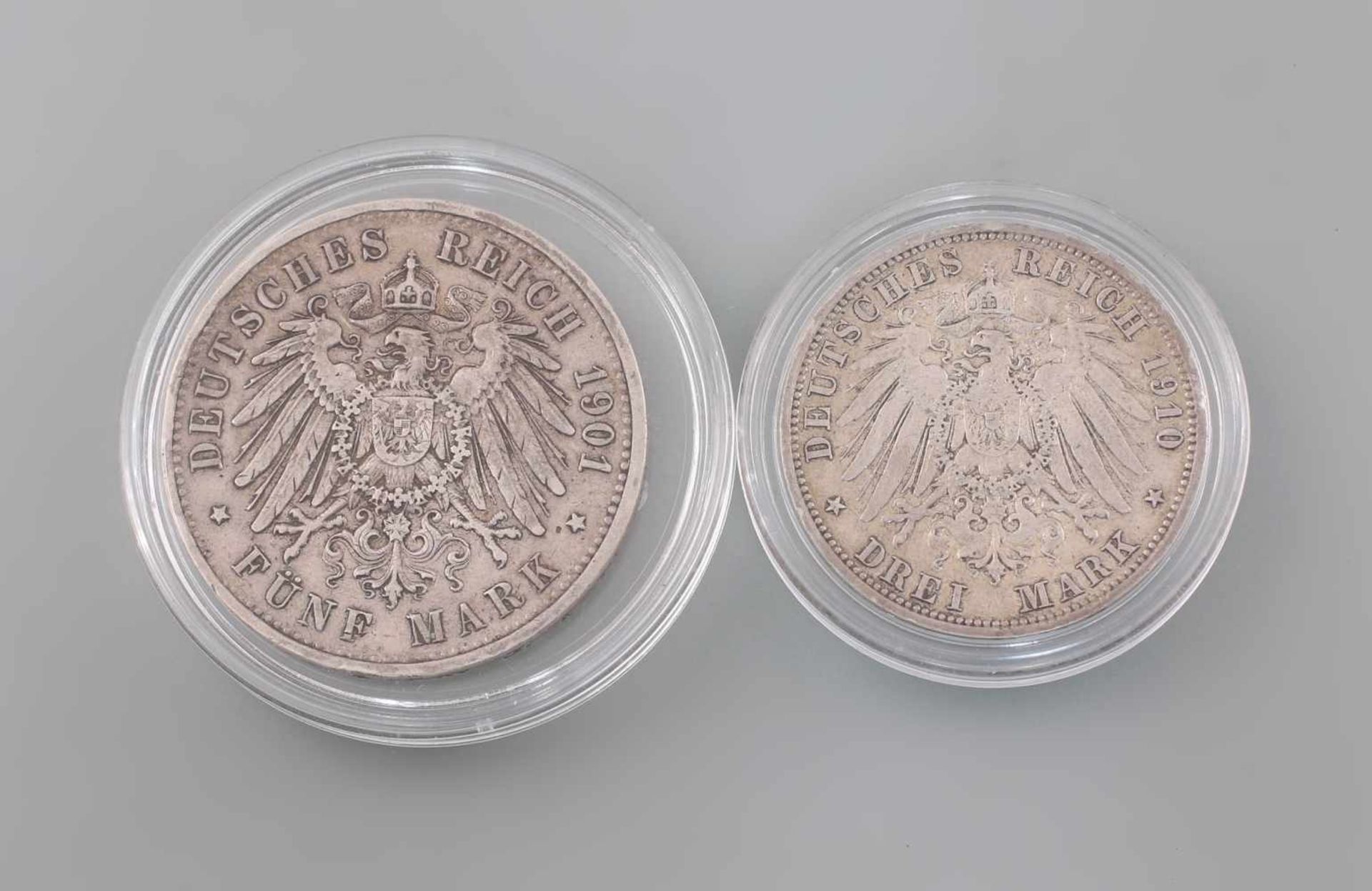 2 Silber-Münzen Deutsches Reich Preussen 1901 / 1910900er Silber, dabei 5 Mark Deutsches Reich - Bild 2 aus 2