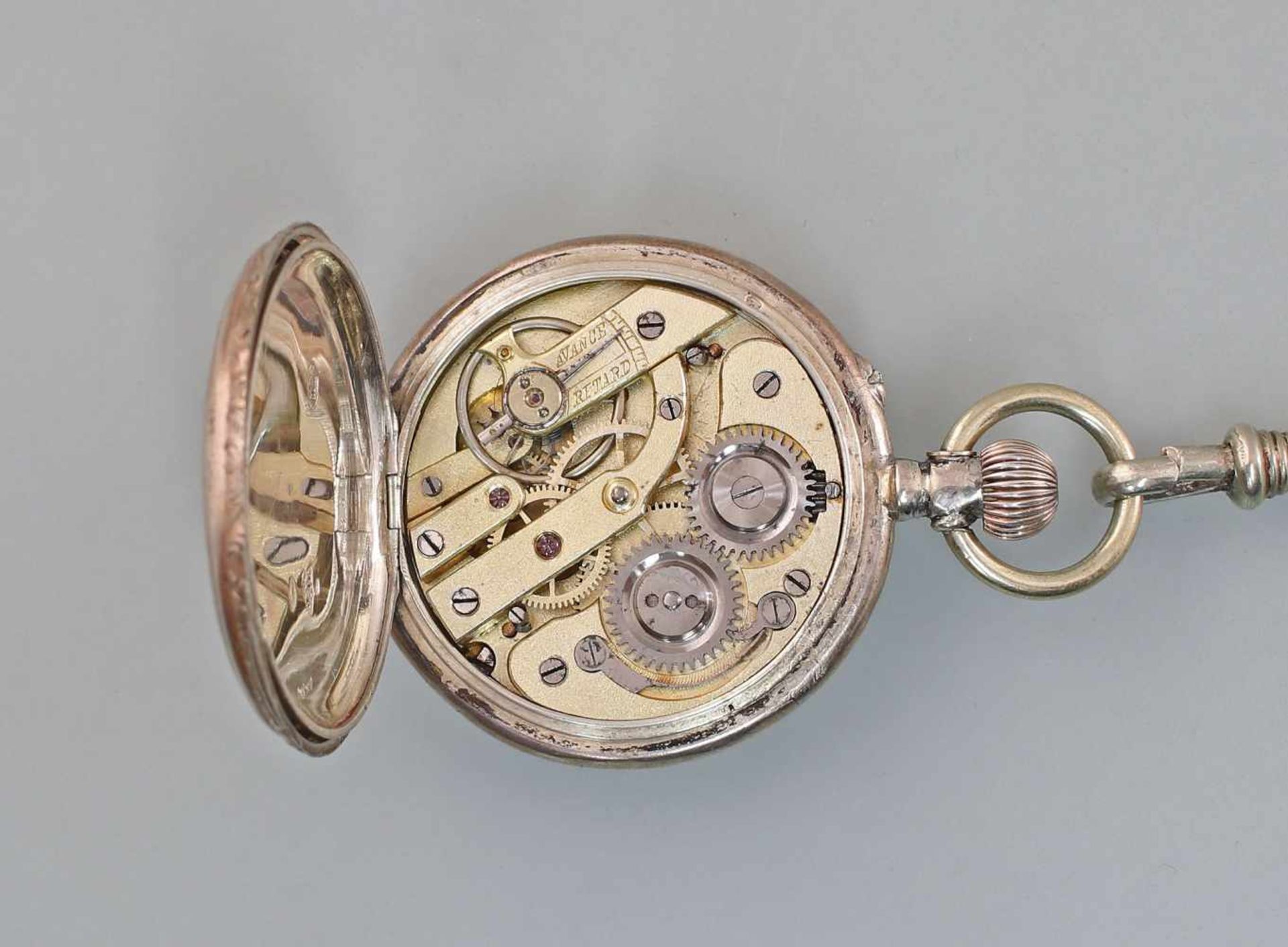 Silberne Taschenuhrum 1880, 800er Silber, beide Deckel gepunzt, Zylinderwerk mit 10 Steinen, - Bild 4 aus 5