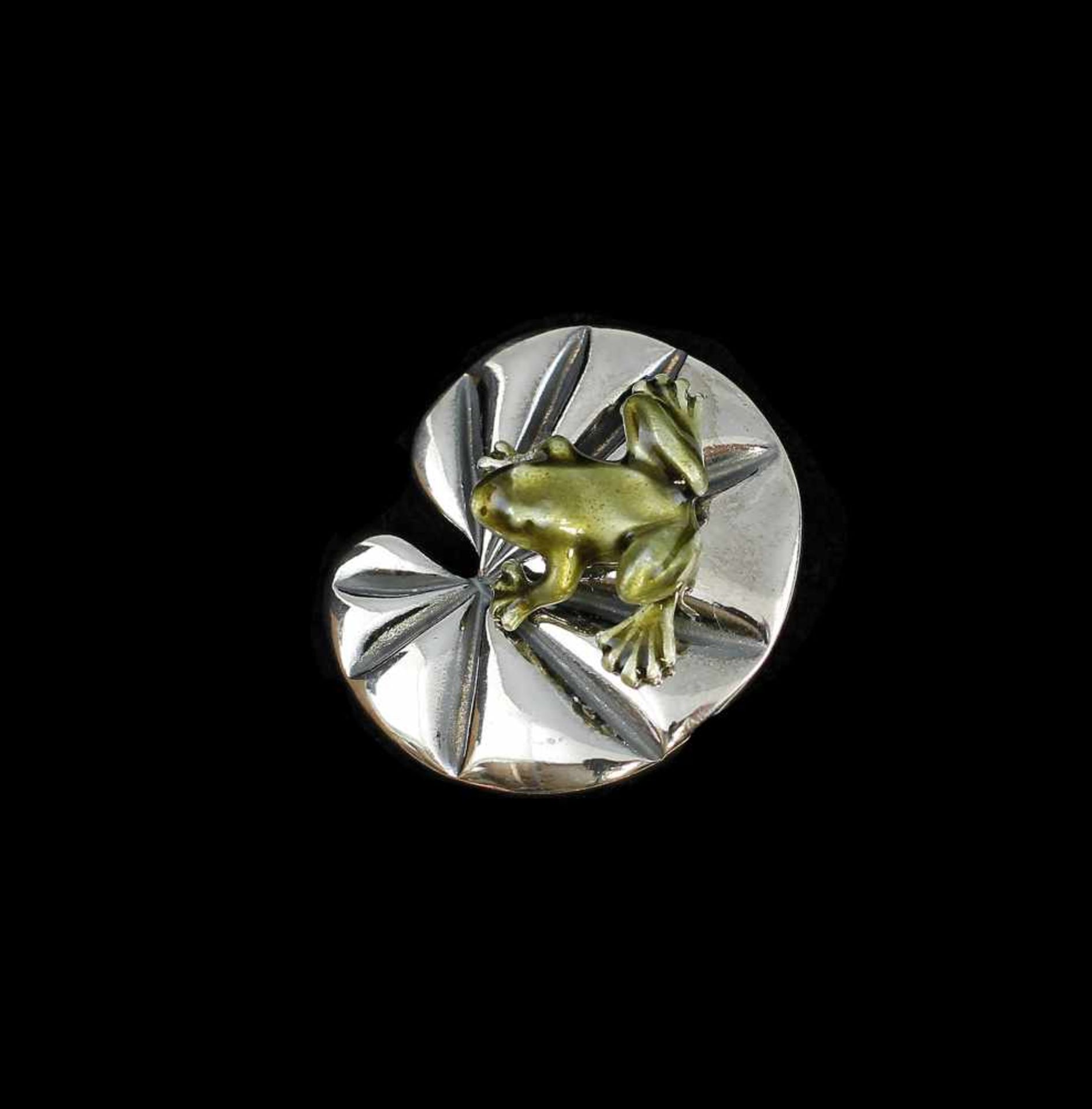 Brosche emaillierter Frosch auf Seerosenblatt925er Silber, reliefiert gearbeitete Brosch in - Bild 4 aus 4